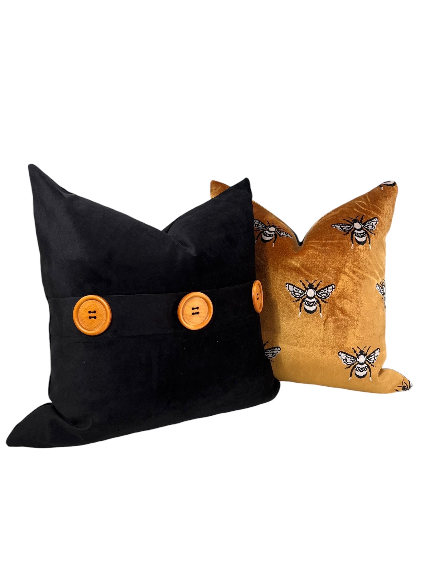 Handmade Bee Embroidery Velvet Pillow Cover, Gold Cushion
