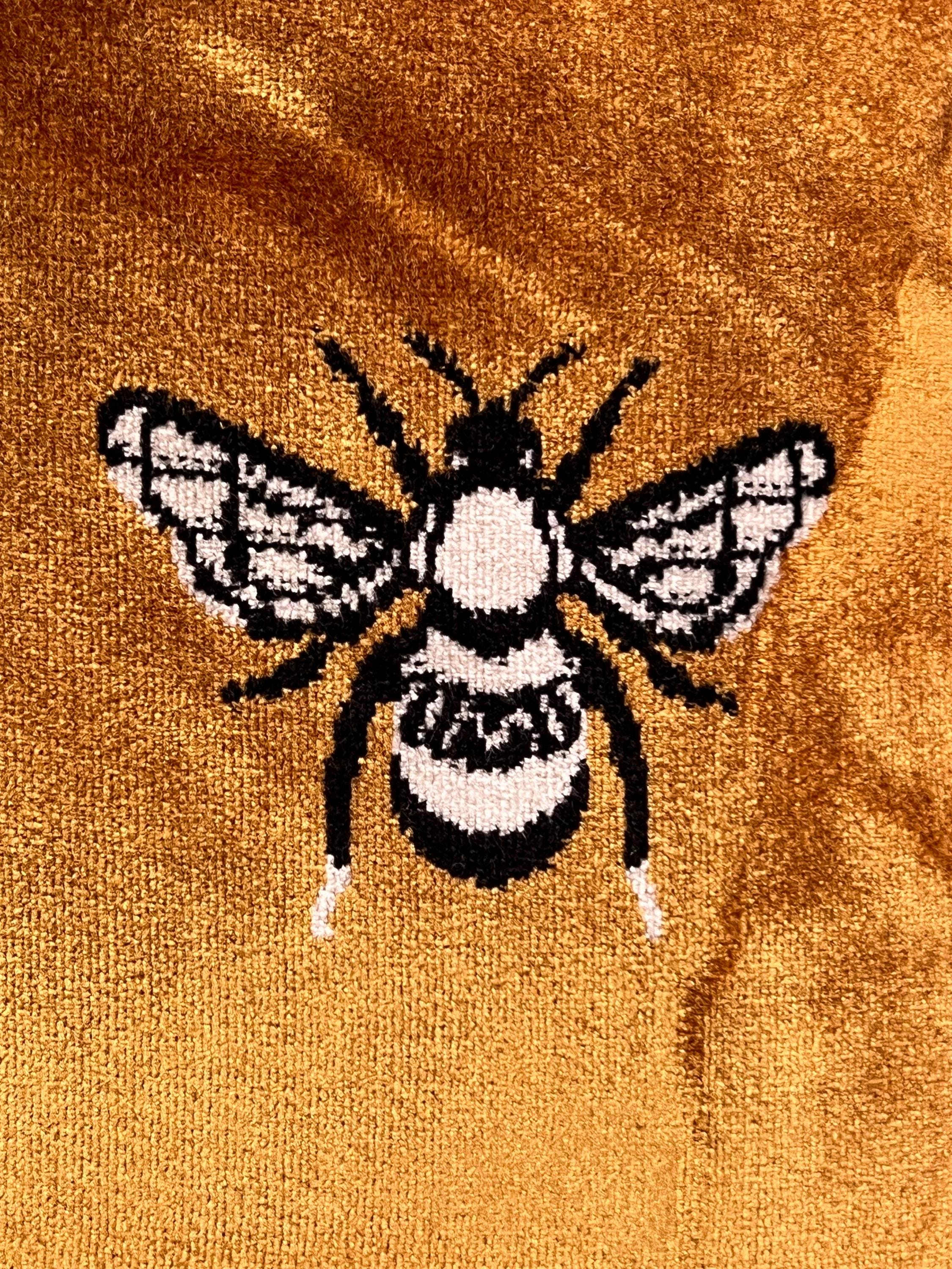 Handmade Bee Embroidery Velvet Pillow Cover, Gold Cushion