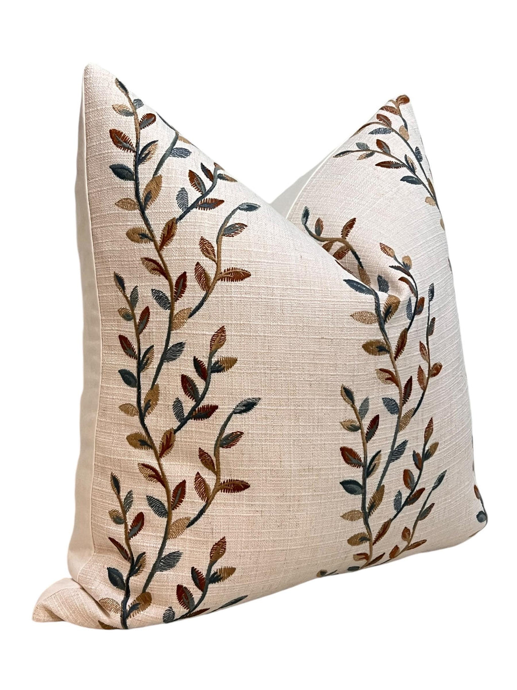 Botanical Embroidered Cushion Cover, Leaf Embroidery Linen Pillow Cover, Neutral Toned Pillow Cover,  Linen Decorative Pillow Cover