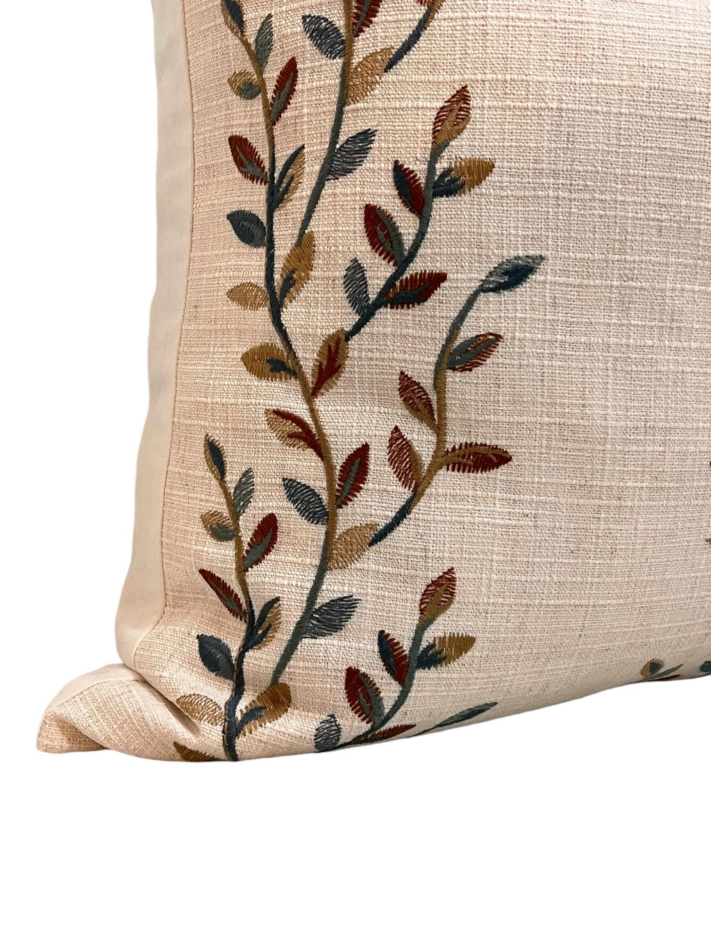 Botanical Embroidered Cushion Cover, Leaf Embroidery Linen Pillow Cover, Neutral Toned Pillow Cover,  Linen Decorative Pillow Cover