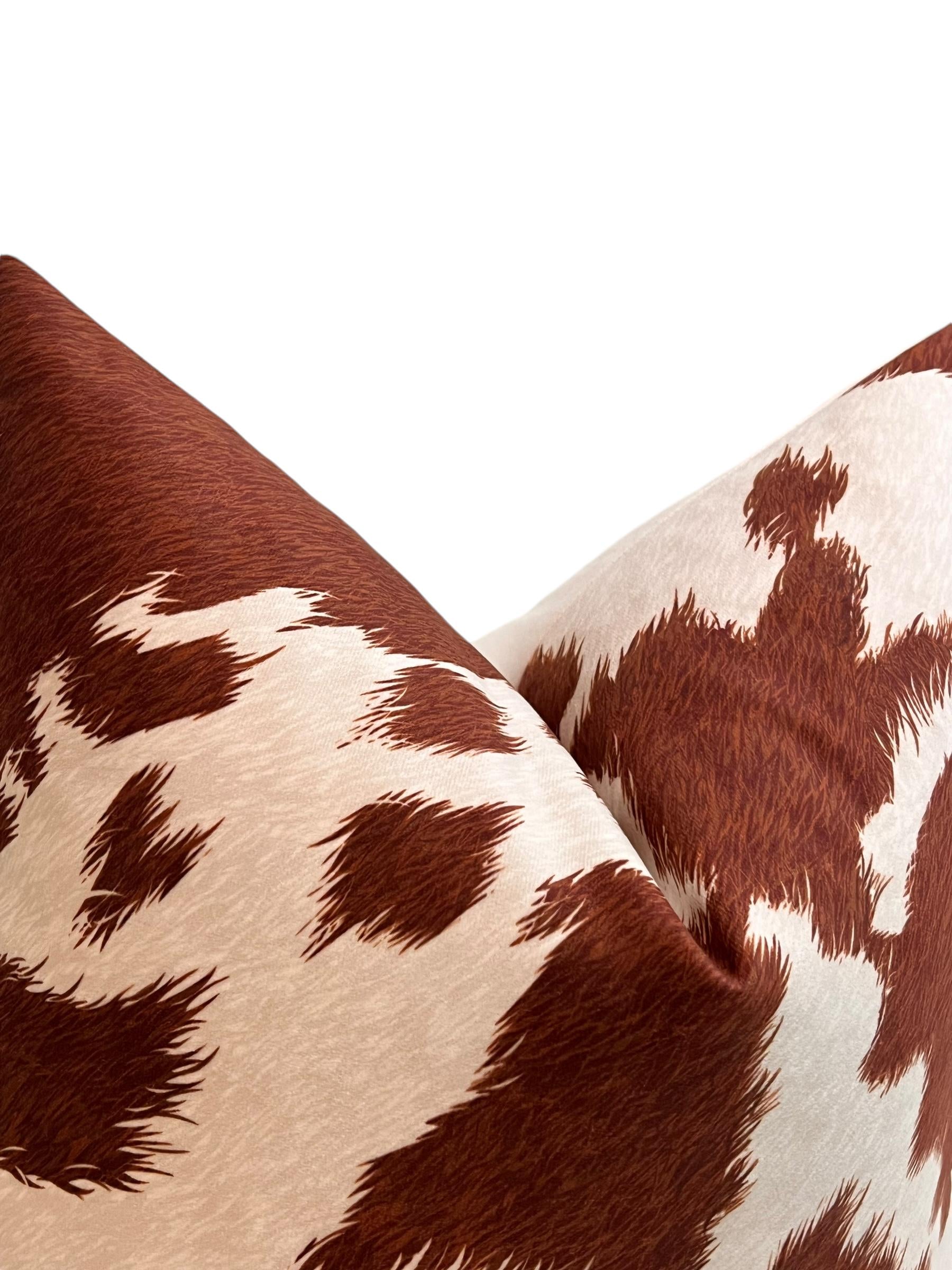 Handmade Cow Print Pillow Cover, Velvet Cowhide Cushion, Farmhouse Decor