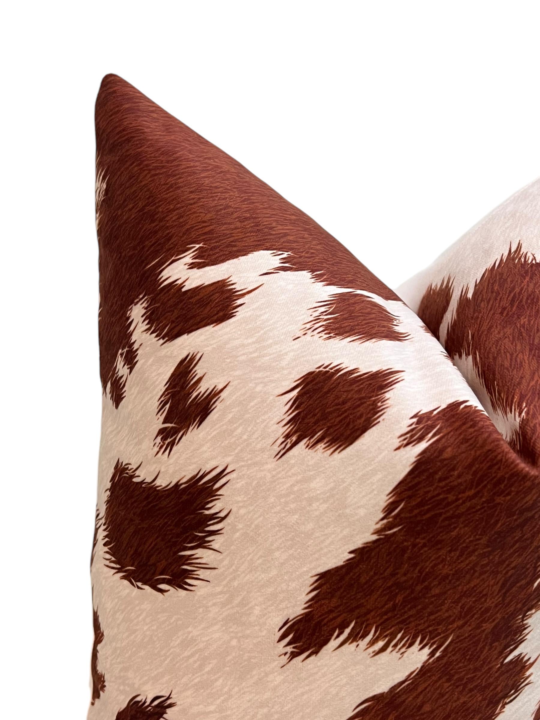 Handmade Cow Print Pillow Cover, Velvet Cowhide Cushion, Farmhouse Decor