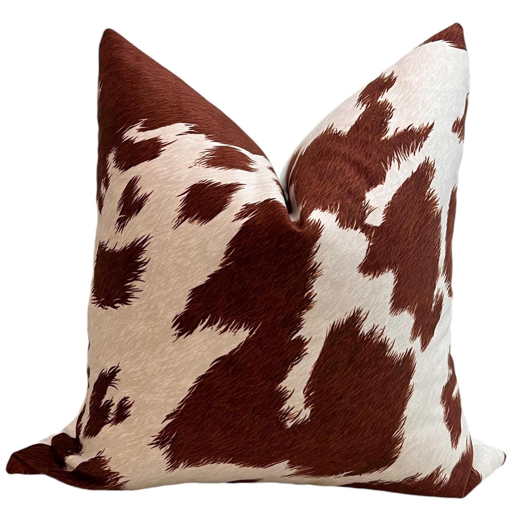 Handmade Cow Print Pillow Cover, Velvet Cowhide Cushion, Farmhouse Decor