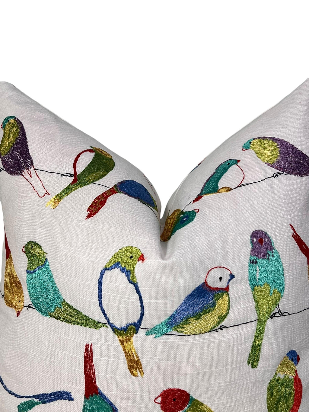 Embroidered Bird Pillow Cover, Handmade USA, Colorful Bird Cushion