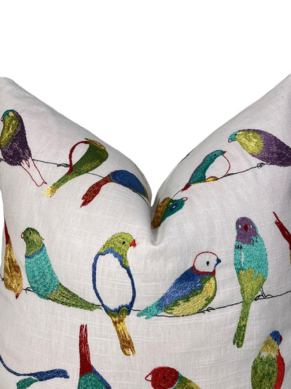 Colorful Bird Embroidered Pillow, Bird Themed Pillow Cover, Colorful Bird Cushion Cover, Bird Embroidery Pillow Cover, Flying Colors Cushion