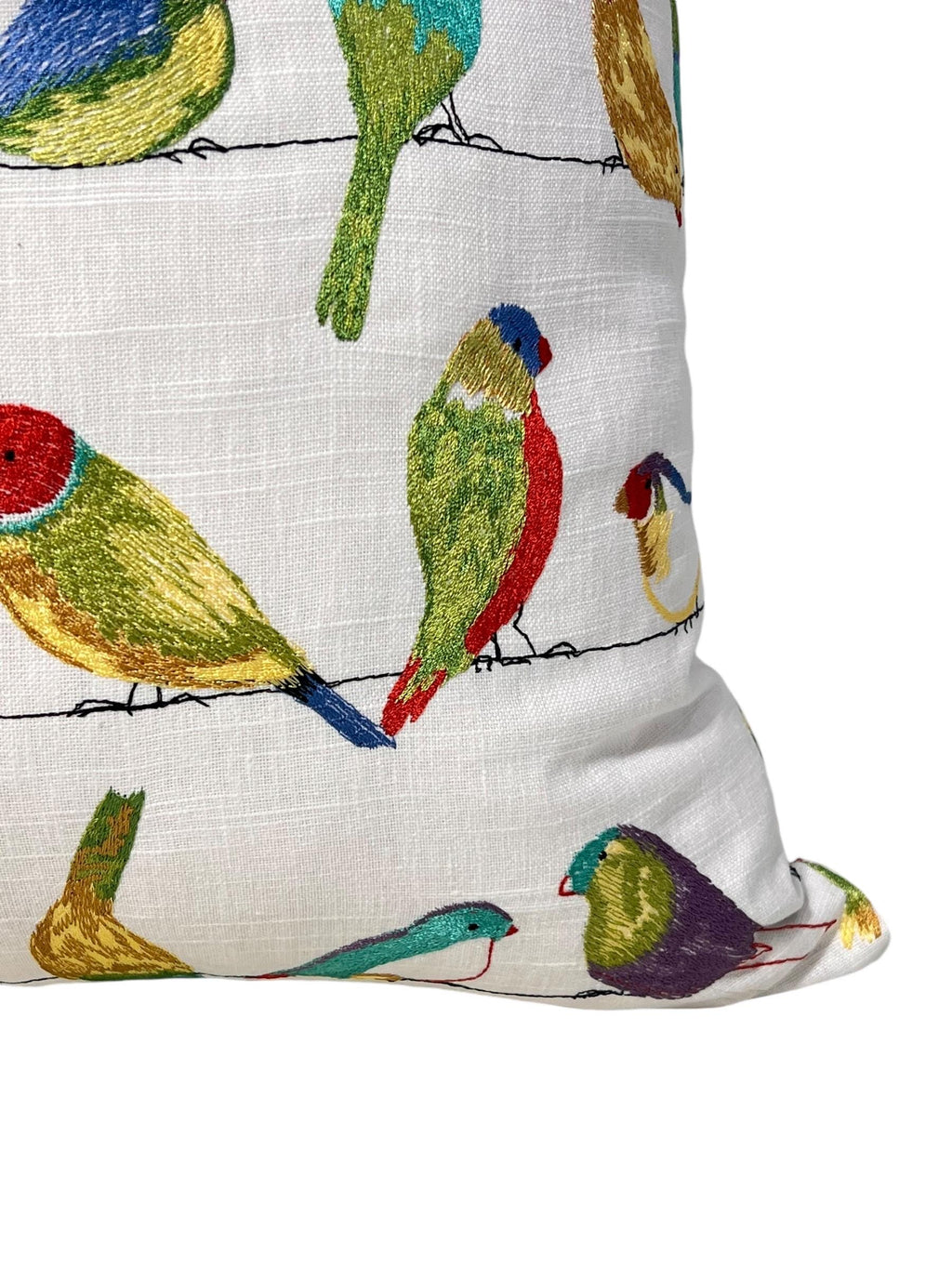 Embroidered Bird Pillow Cover, Handmade USA, Colorful Bird Cushion