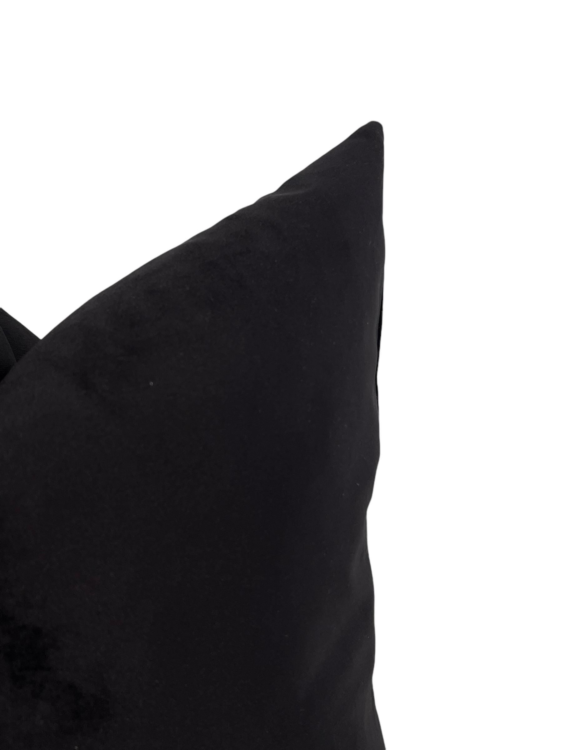 Black Velvet Pillow Cover, Rustic Wooden Button Accent, Handmade