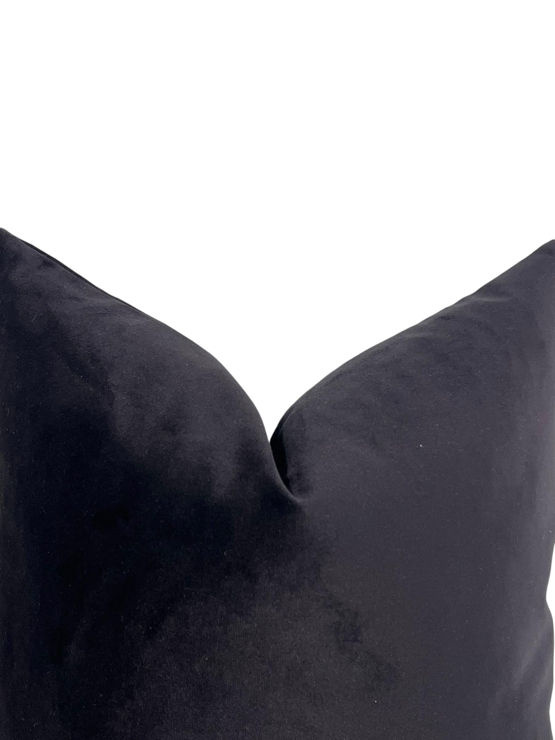 Black Velvet Pillow Cover, Rustic Wooden Button Accent, Handmade