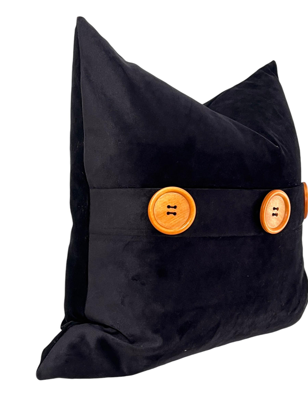 Black Velvet Pillow Cover, Rustic Wooden Button Accent, Handmade