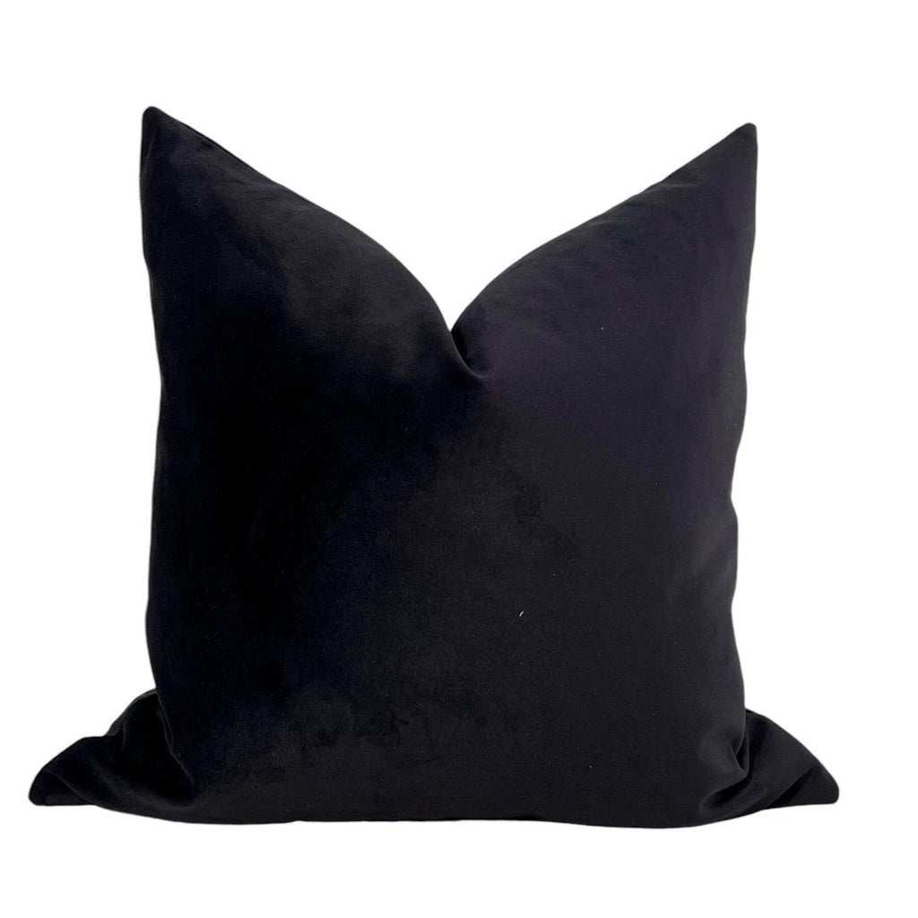 Black Velvet Pillow Cover, Rustic Wooden Button Accent, Handmade