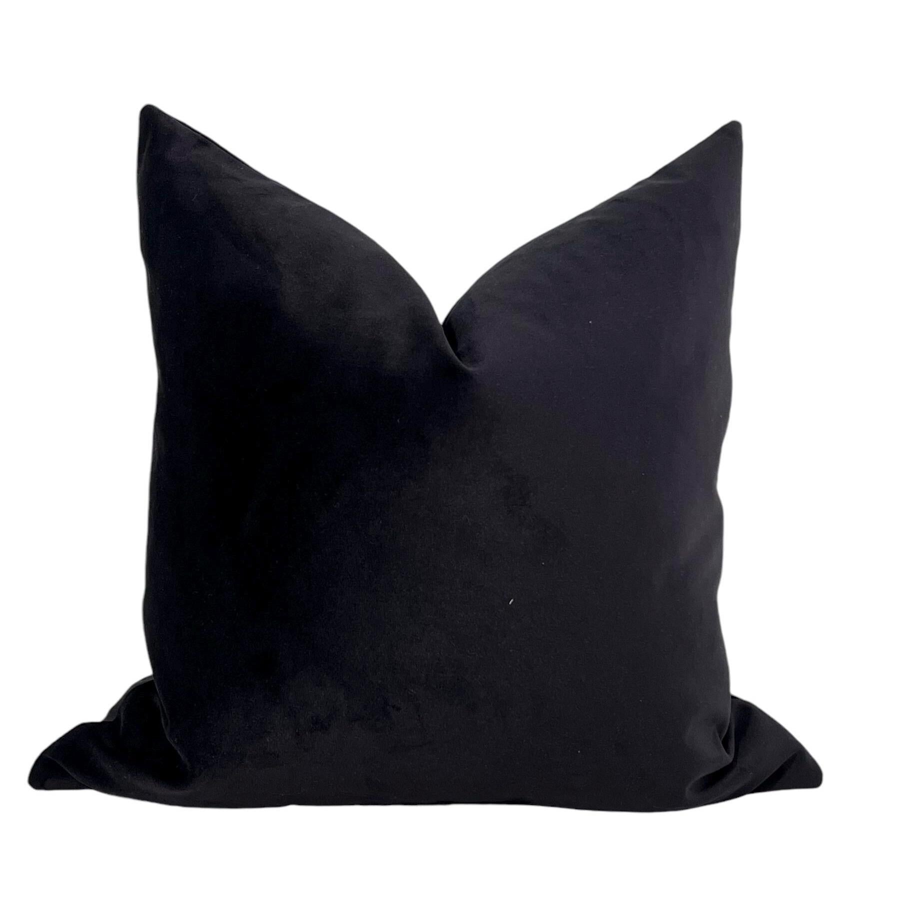 Black Velvet Pillow Cover, Rustic Wooden Button Accent, Handmade
