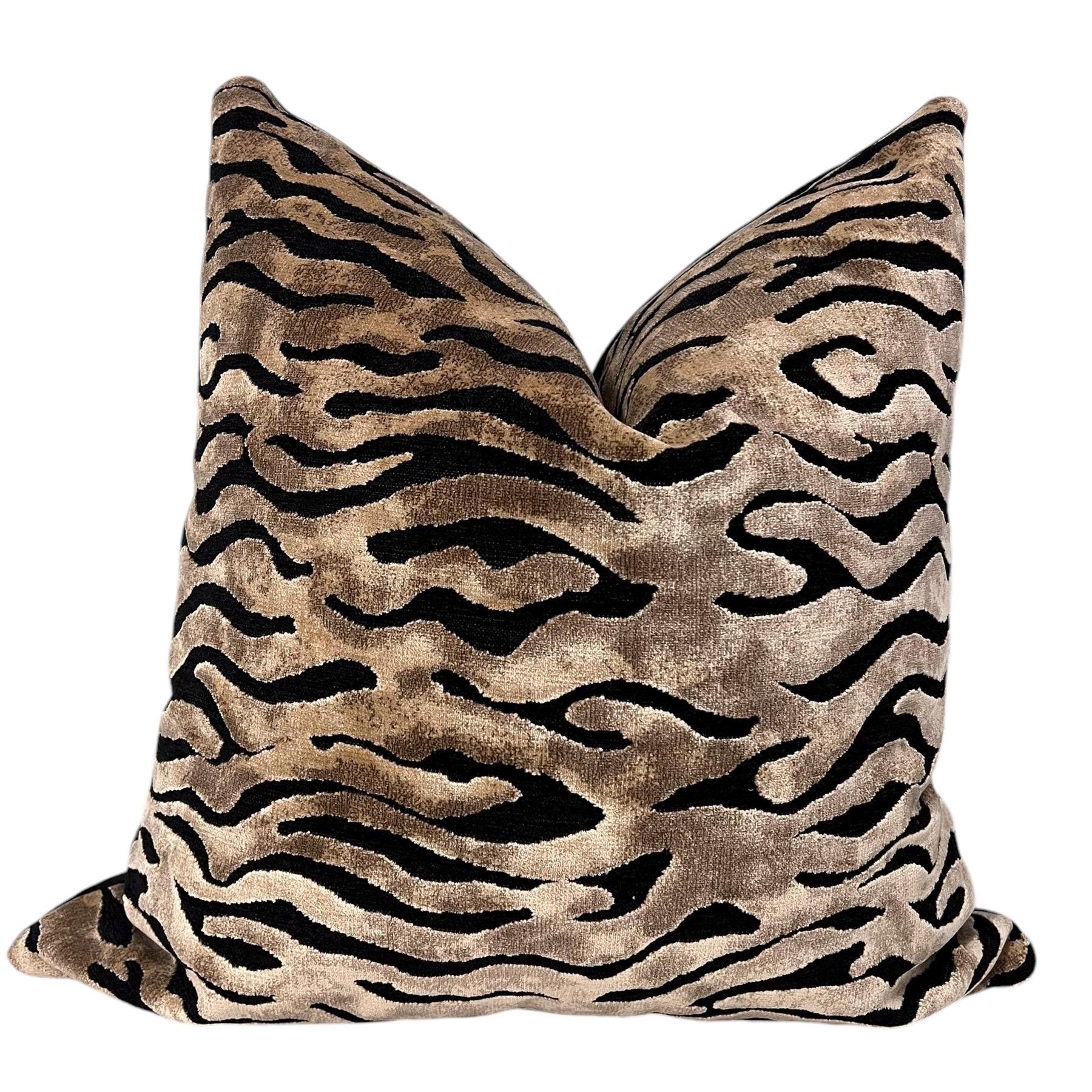 Zebra Print Velvet Pillow Cover, Handmade Safari Throw Pillow