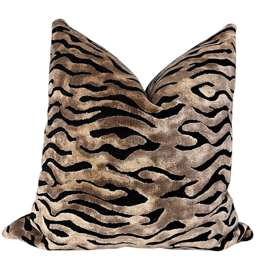 Zebra Print Velvet Pillow Cover,  Wild Safari Throw Pillow, Black and Beige Zebra Pillow, Exotic Animal Print Pillow Cover, Animal Theme