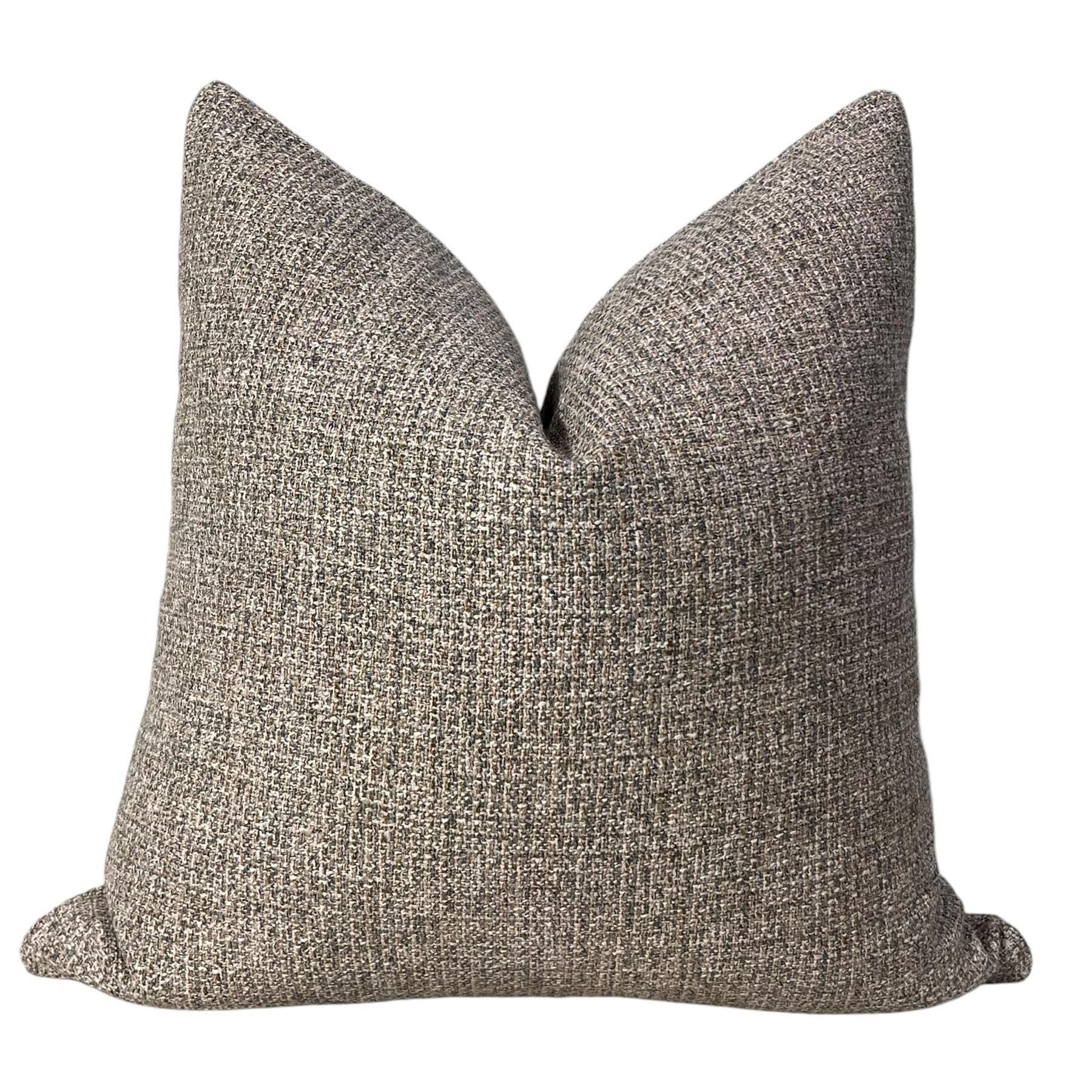 Handmade Tweed Pillow Cover, Beige Brown Woven Accent Cushion