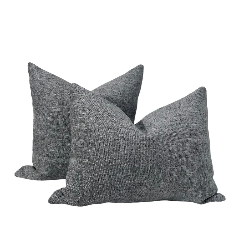 Blue Linen Throw Pillow Cover, Textured Minimalist Cushion
