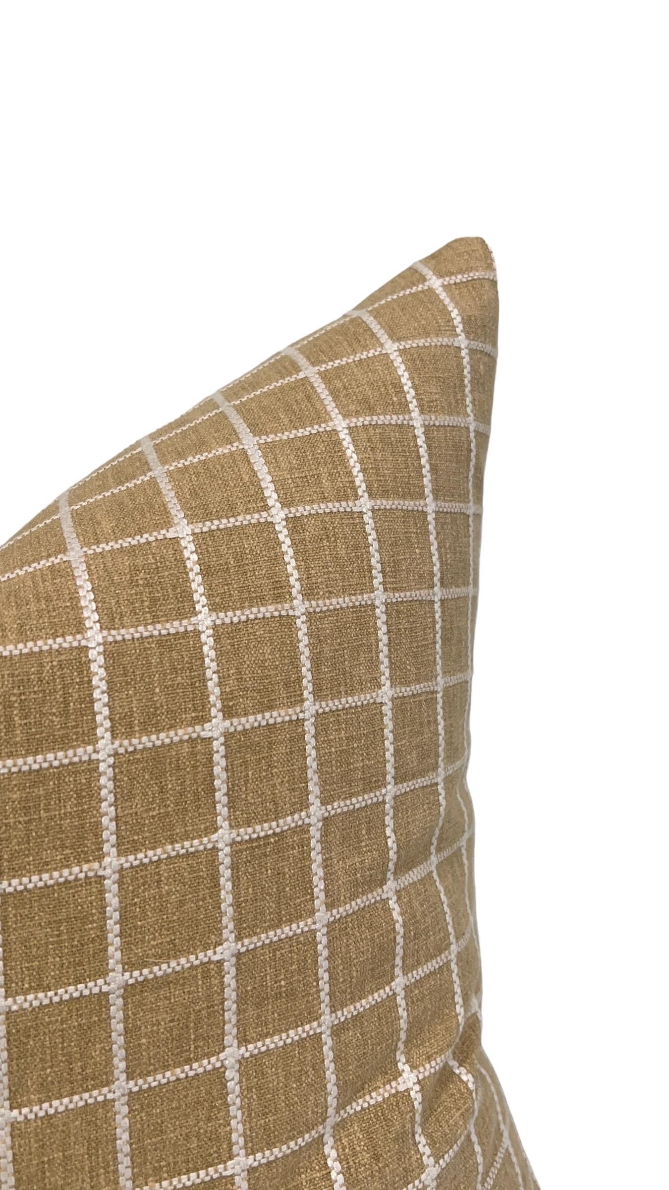 Handmade Beige Plaid Linen Pillow Cover, Farmhouse Decor