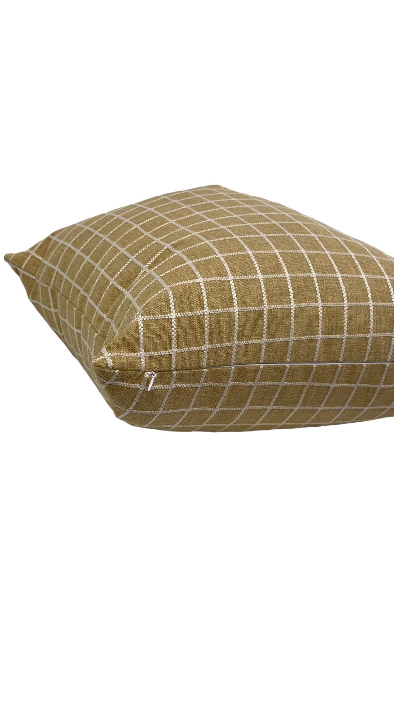 Handmade Beige Plaid Linen Pillow Cover, Farmhouse Decor