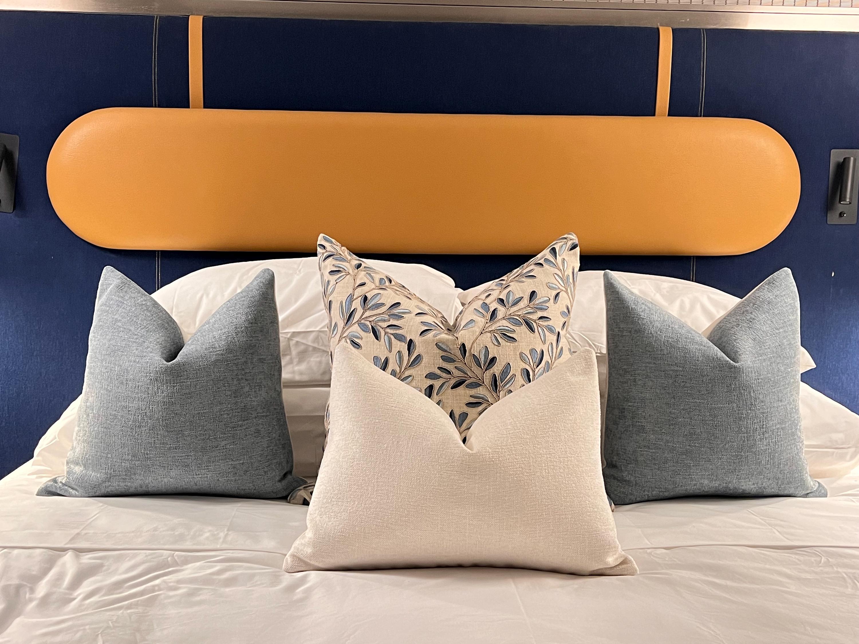 Floral Pillow Cover Set, Blue Accent, Handmade USA