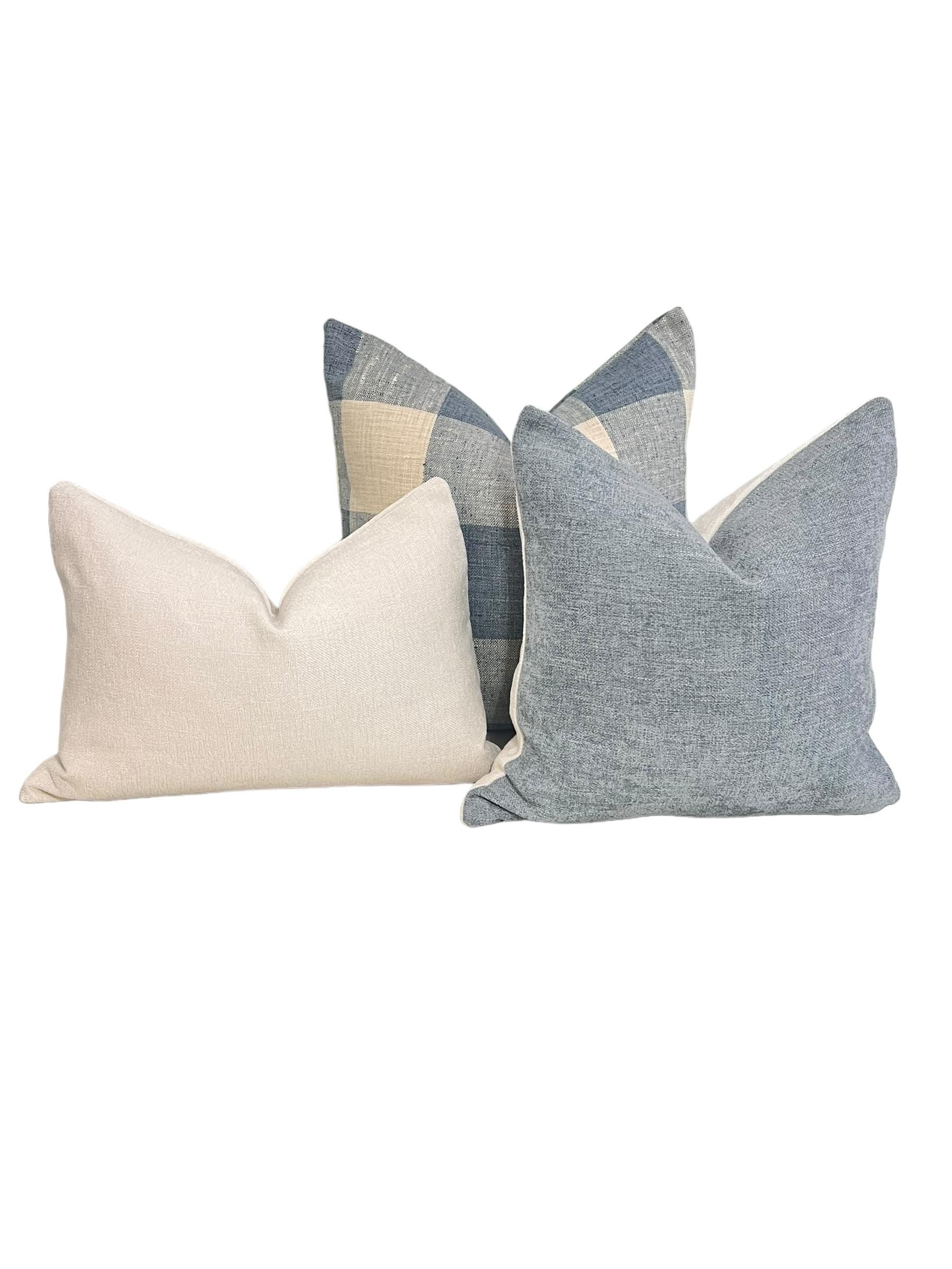 Plaid Pillow Cover Set, Neutral Farmhouse Decor, Handmade in USA