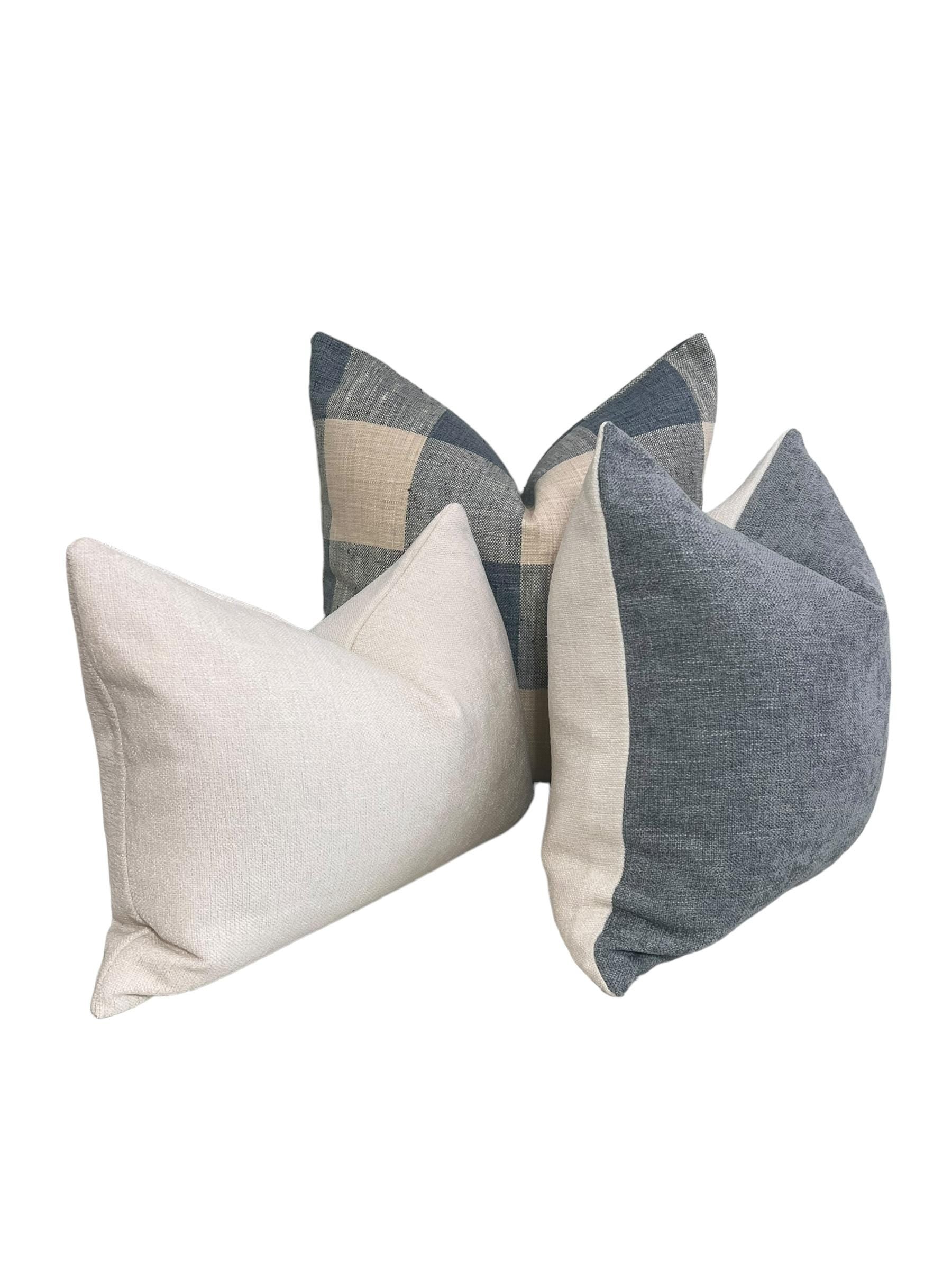 Plaid Pillow Cover Set, Neutral Farmhouse Decor, Handmade in USA