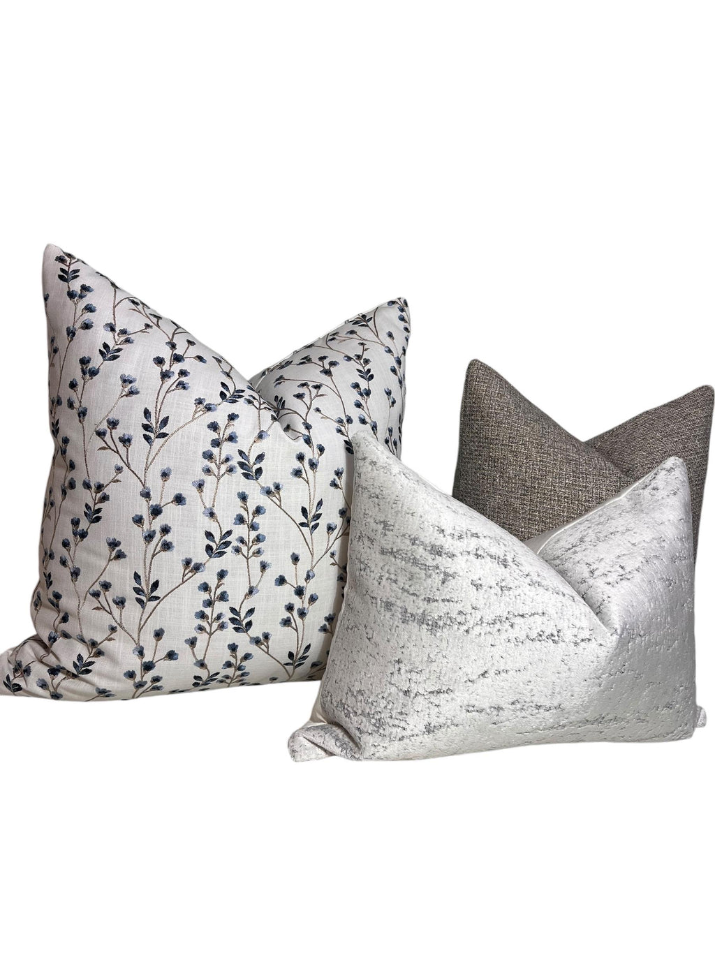 Floral Tweed Throw Pillow Cover Set, Handmade Accent Cushion Combo