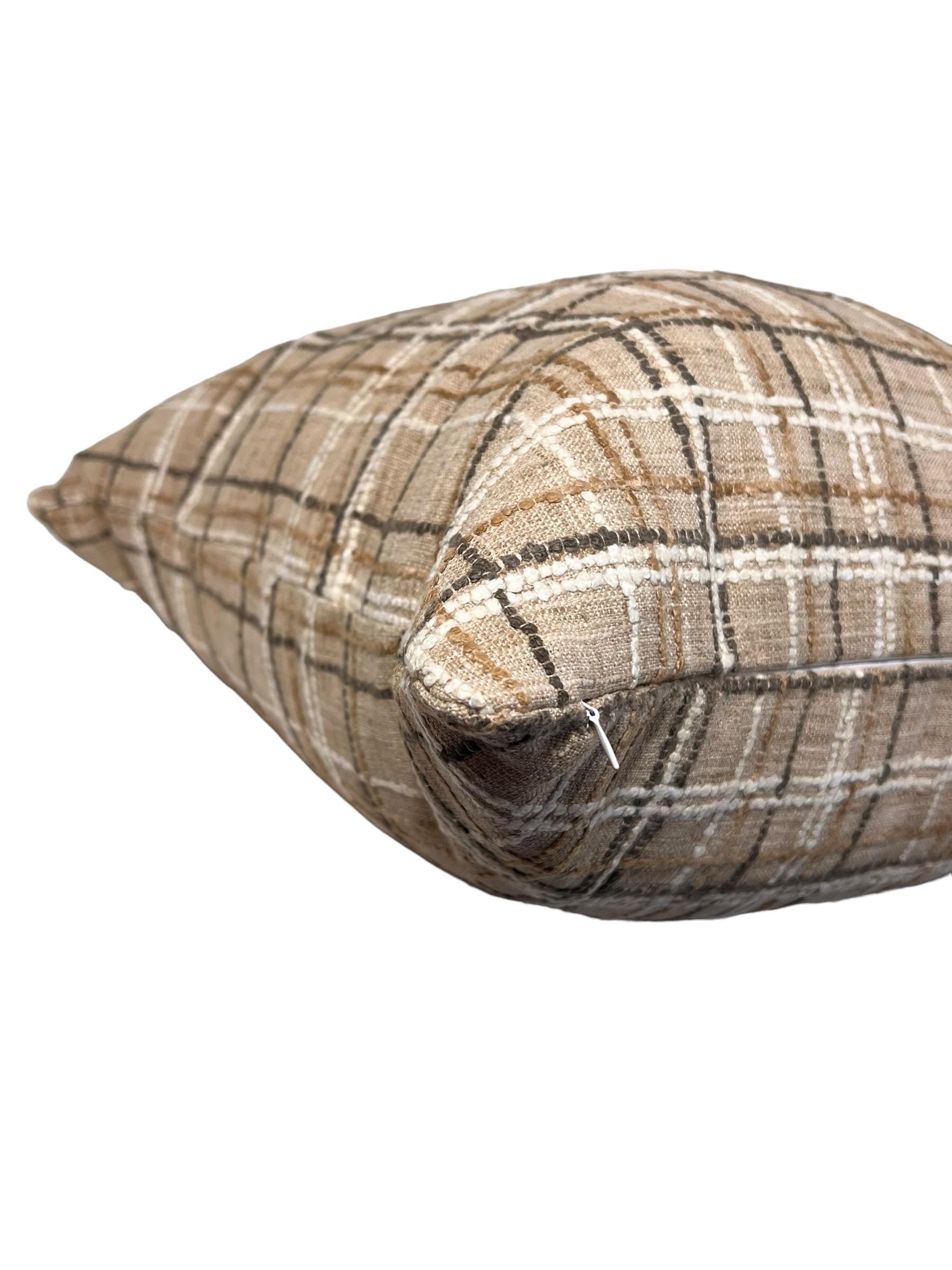 Decorative Throw Pillow Combo, Plaid and Solid Brown Pillow Set, Textured Plaid and Velvet Pillow Set Plaid Check and Solid Brown Pillow Set