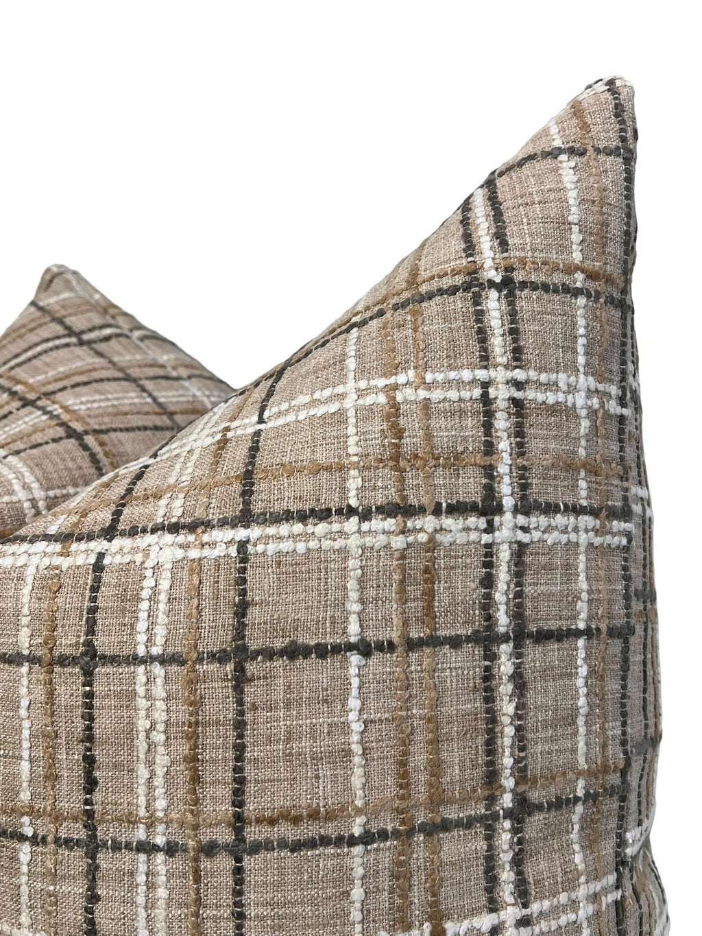 Decorative Throw Pillow Combo, Plaid and Solid Brown Pillow Set, Textured Plaid and Velvet Pillow Set Plaid Check and Solid Brown Pillow Set