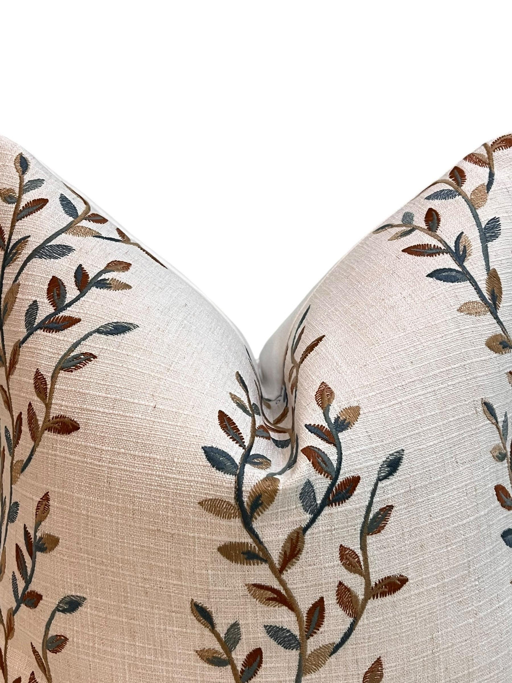 Botanical Embroidered Cushion Cover, Leaf Embroidery Linen Pillow Cover, Neutral Toned Pillow Cover,  Linen Decorative Pillow Cover