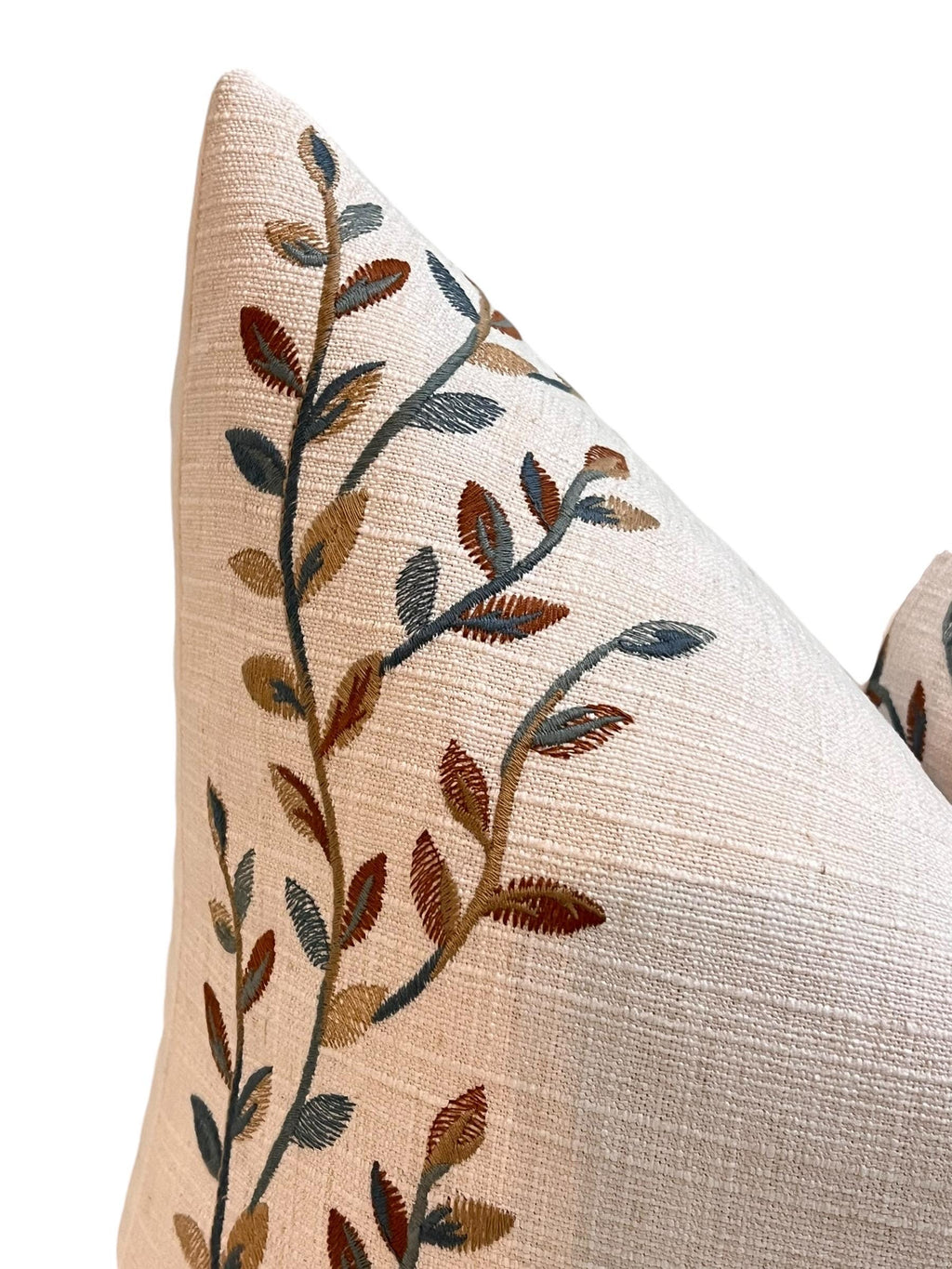Botanical Embroidered Cushion Cover, Leaf Embroidery Linen Pillow Cover, Neutral Toned Pillow Cover,  Linen Decorative Pillow Cover