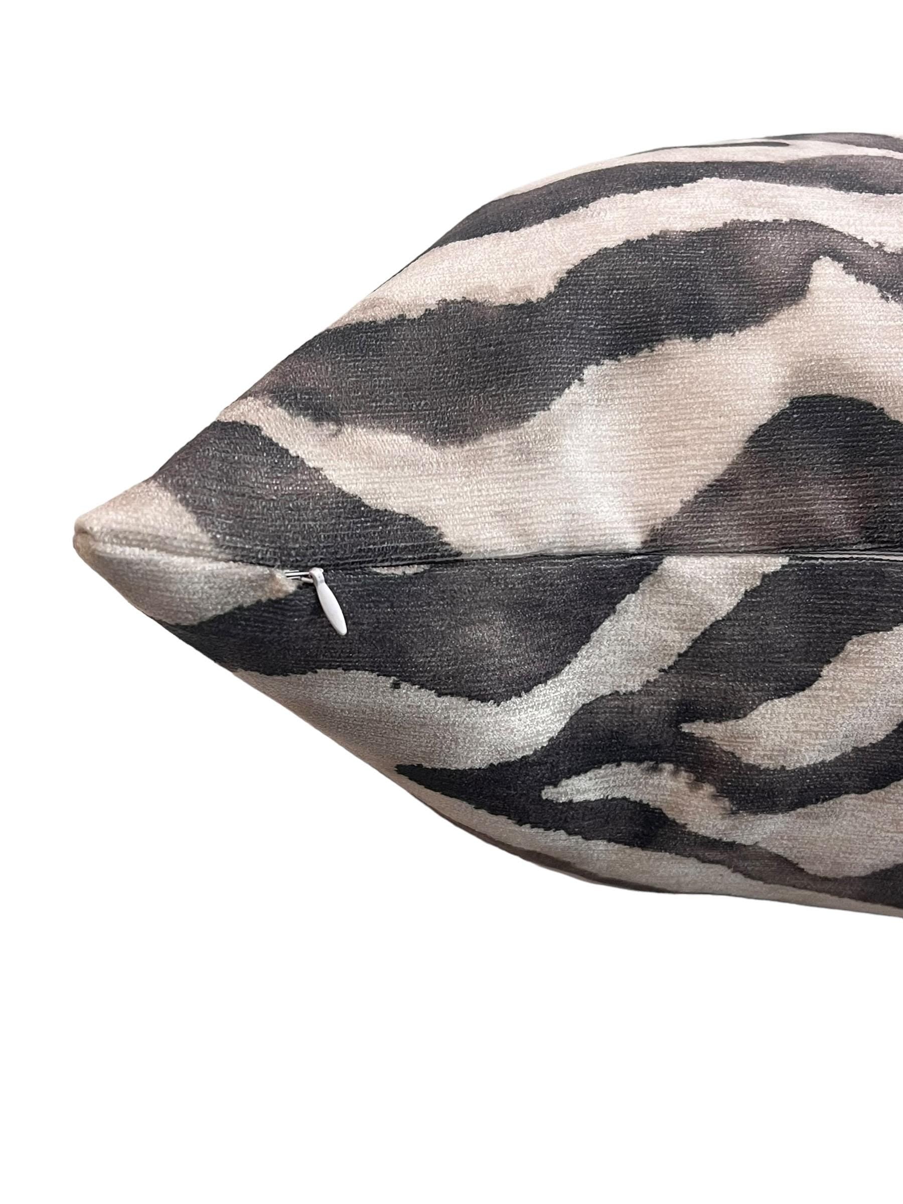 Handmade Beige Zebra Print Pillow Cover, Safari Decor