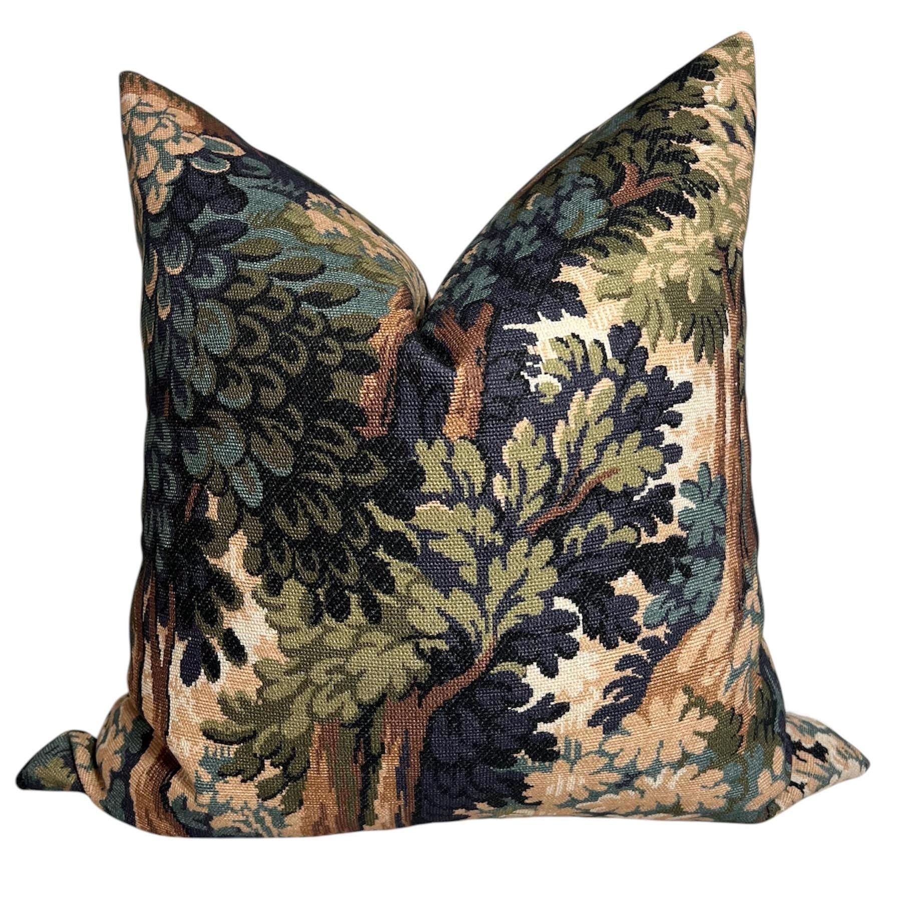 Moody Forest Pillow, Forest Tapestry Pillow, Into the Woods Printed Cotton Pillow, Forest Green Verdure, Jewel Tone Pillow, Somerset Woods