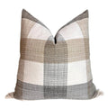 Plaid Linen Pillow Cover, Beige & Gray Buffalo Check Cushion