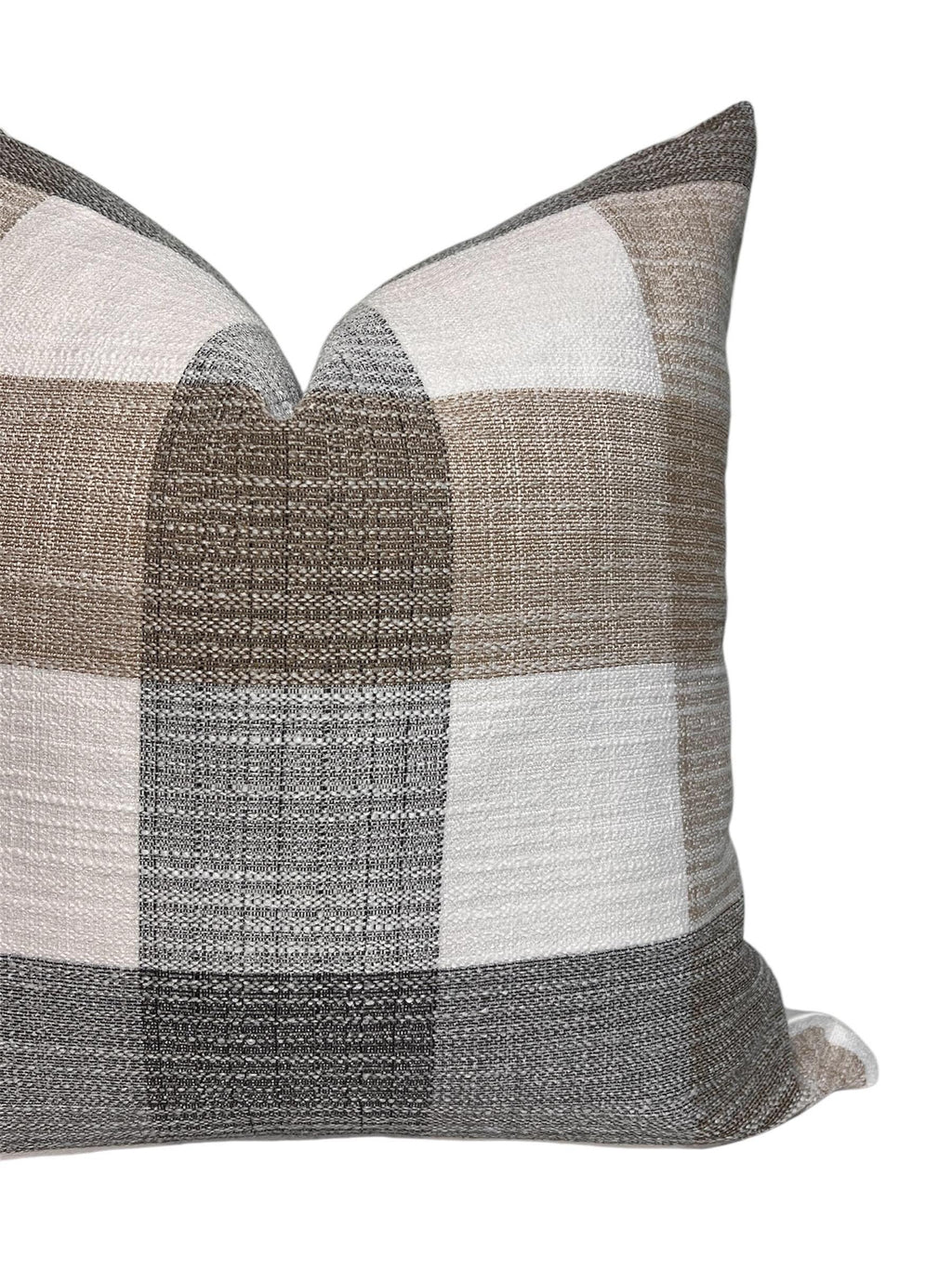Plaid Linen Pillow Cover, Beige & Gray Buffalo Check Cushion