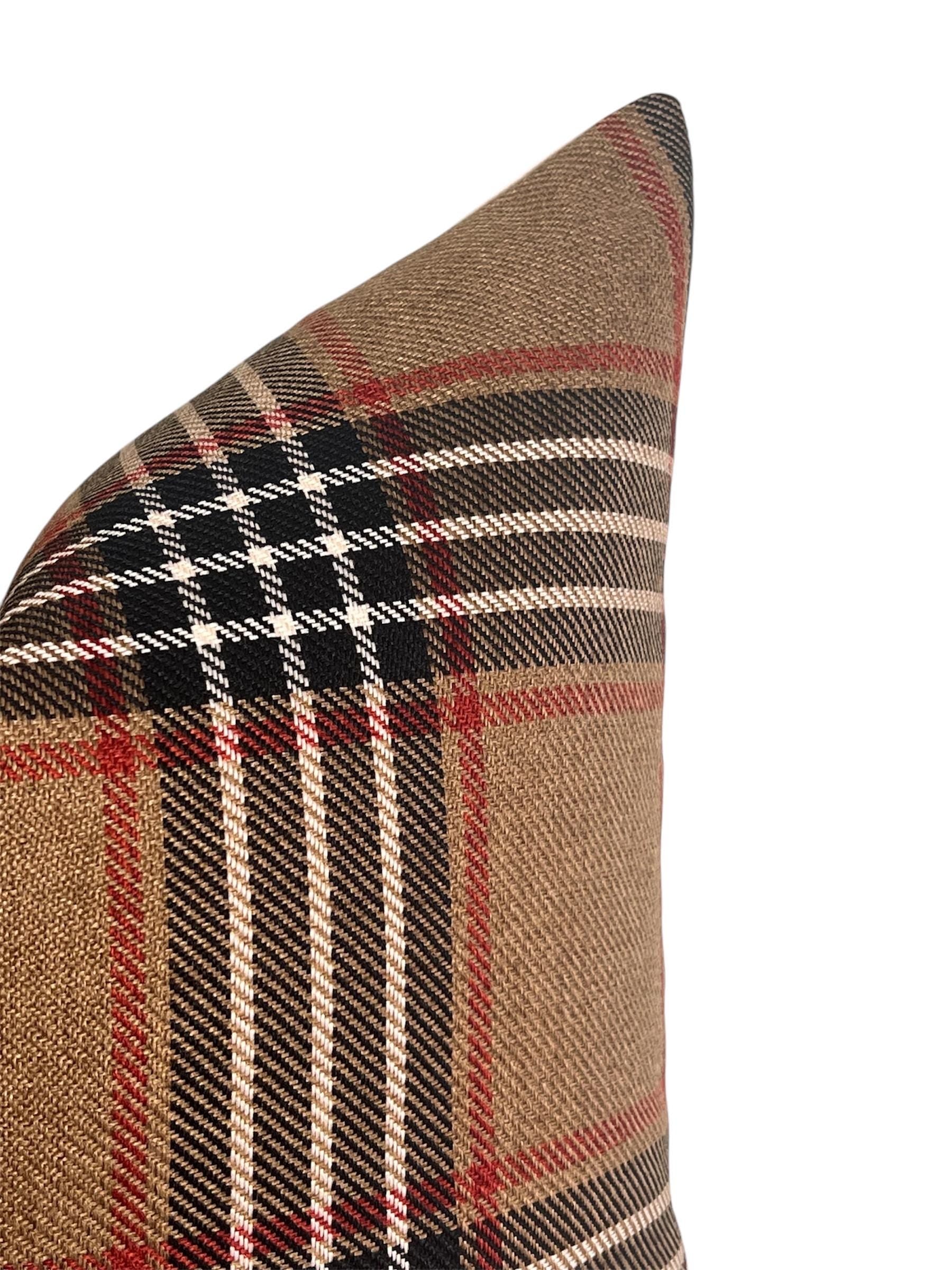 Classic Plaid Pillow Cover, Brown and Red Decorative Cushion, Vintage-Inspired Plaid Pillow Cover, Brown Tartan Throw Pillow Cover,