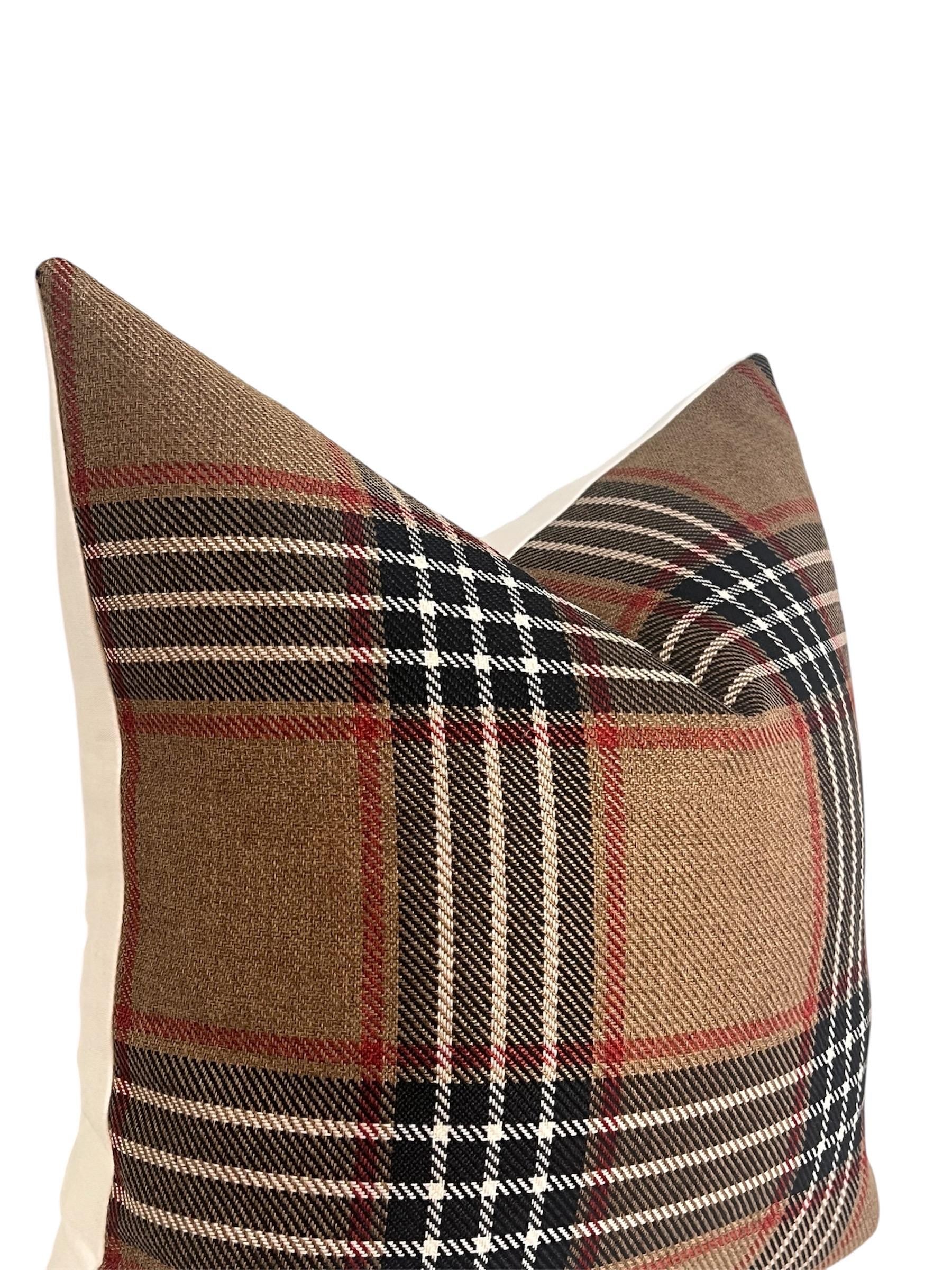 Classic Plaid Pillow Cover, Brown and Red Decorative Cushion, Vintage-Inspired Plaid Pillow Cover, Brown Tartan Throw Pillow Cover,