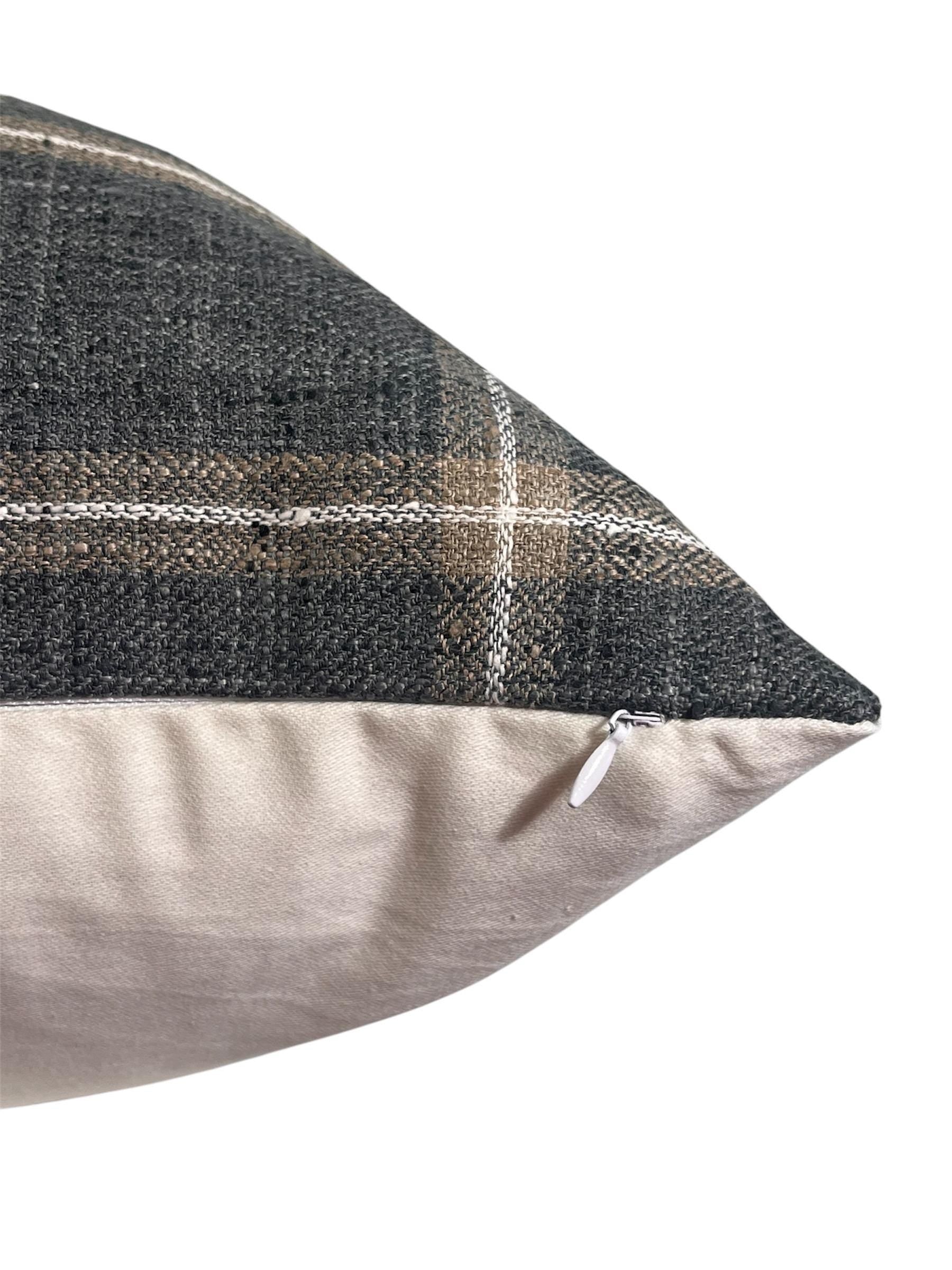 Beige and Blue-Gray Plaid Cushion, Plaid Linen Pillow Cover, Neutral Toned Cushion, Buffalo Check Accent Pillow, Modern Farmhouse Cushion