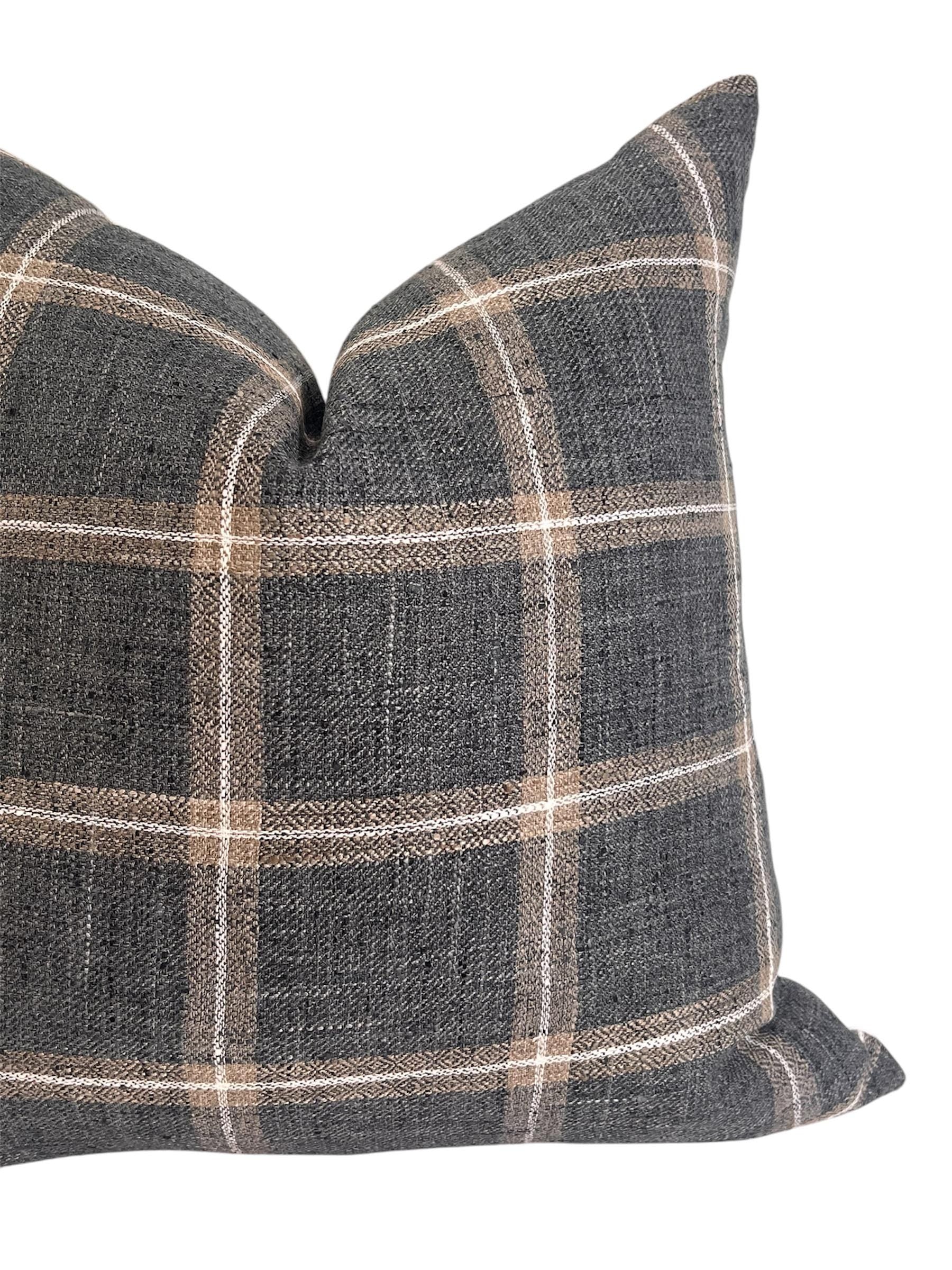 Beige and Blue-Gray Plaid Cushion, Plaid Linen Pillow Cover, Neutral Toned Cushion, Buffalo Check Accent Pillow, Modern Farmhouse Cushion