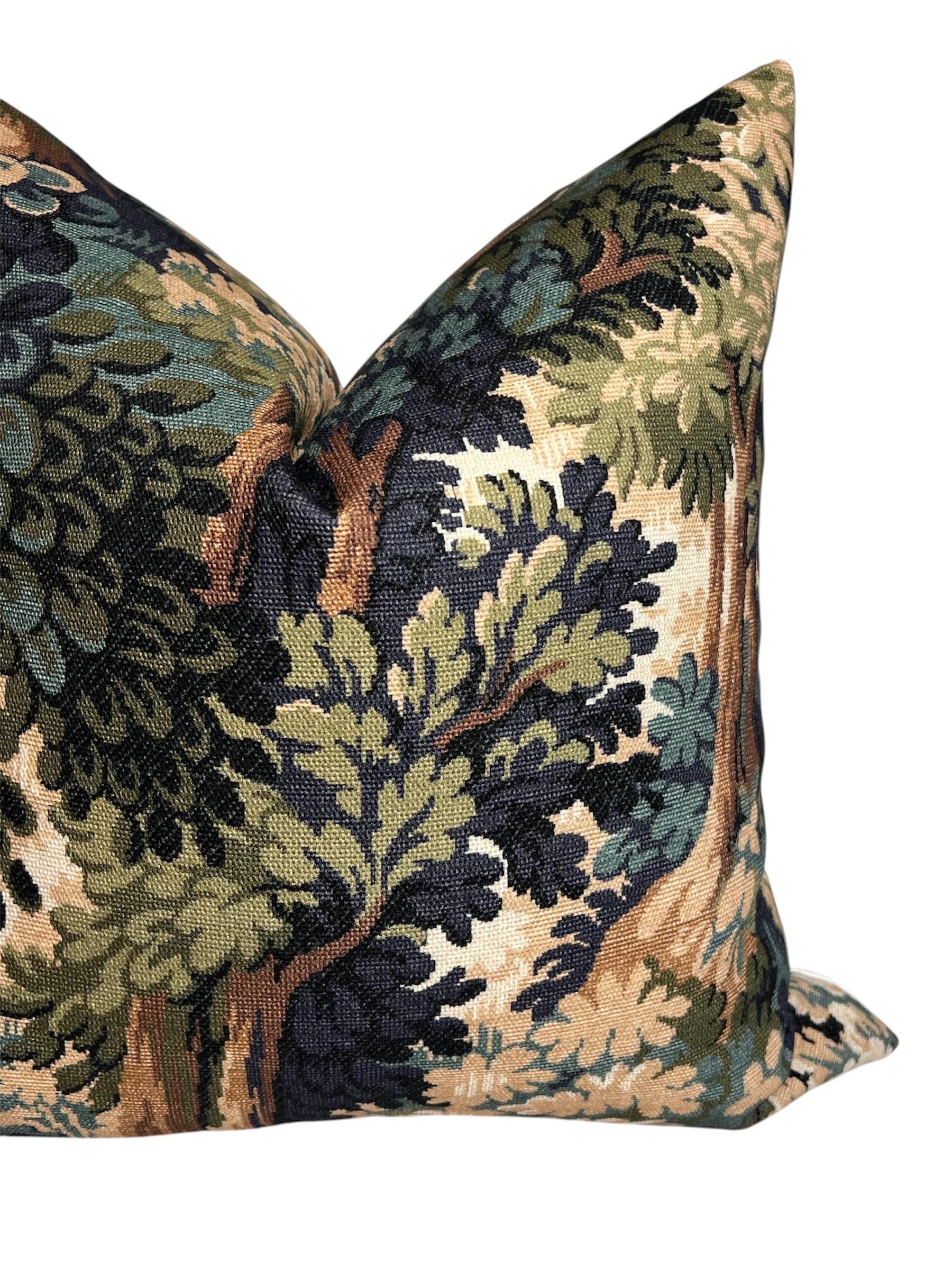 Moody Forest Pillow, Forest Tapestry Pillow, Into the Woods Printed Cotton Pillow, Forest Green Verdure, Jewel Tone Pillow, Somerset Woods
