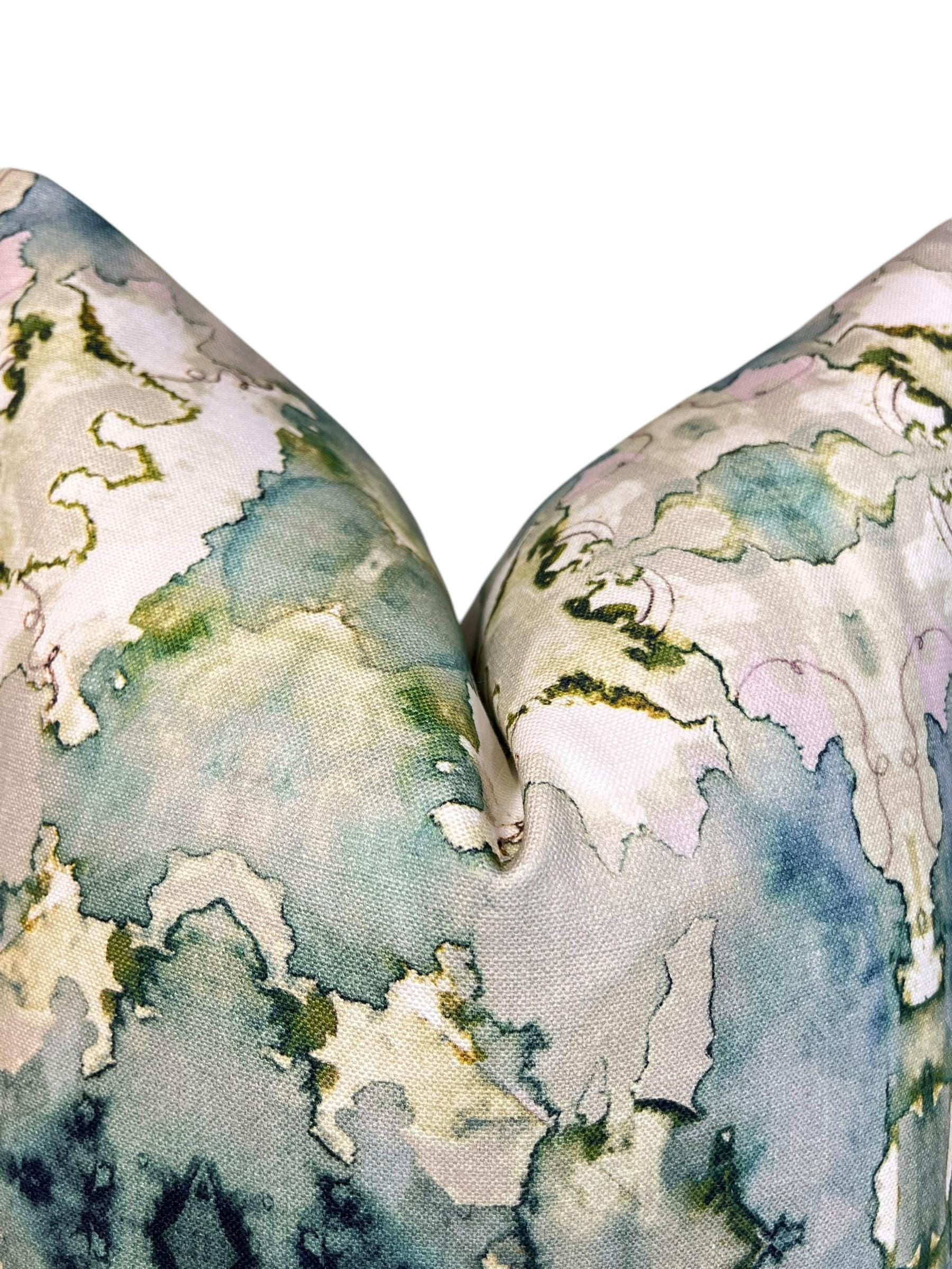 Dutchess Juniper Pillow Cover, Blue - Green Contemporary Pillow, Abstract Watercolor Pillow