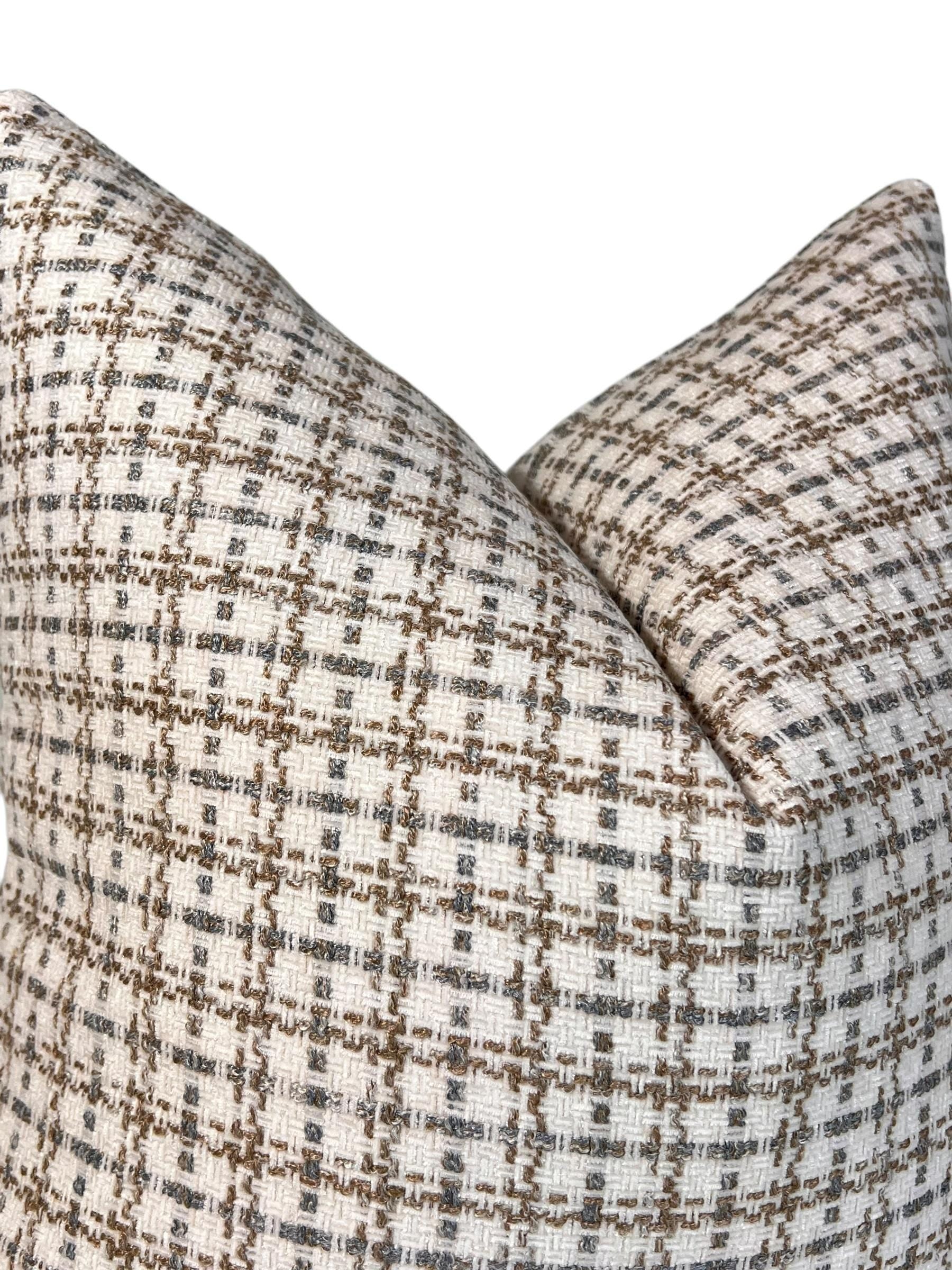 Handmade Brown Plaid Pillow Cover, Basketweave Woven Cushion