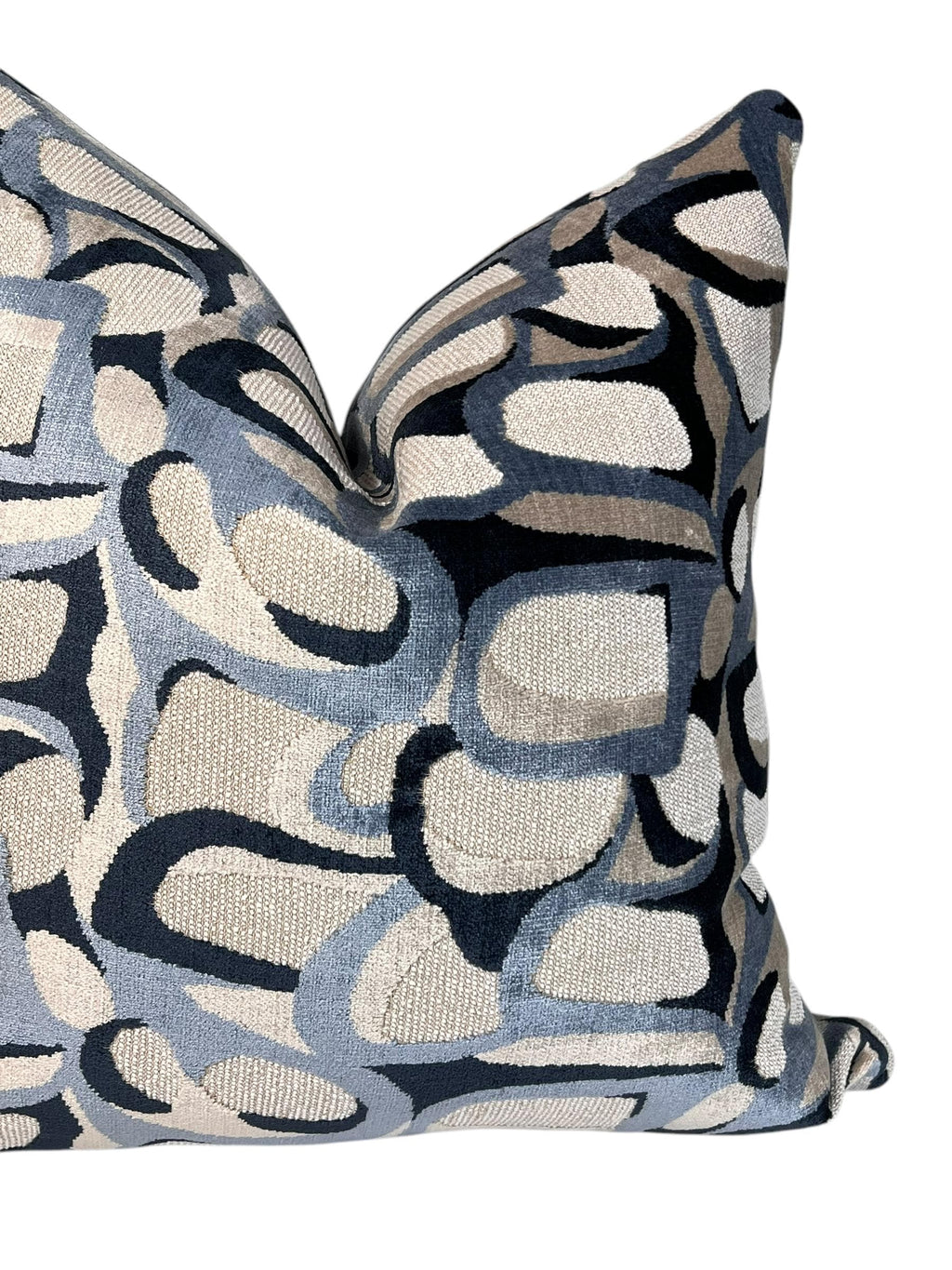 Abbey Cut Velvet Pillow Cover: Navy Beige Geometric Abstract