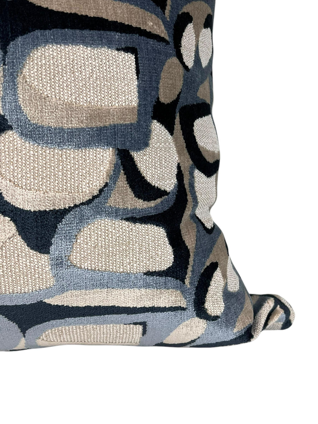 Abbey Cut Velvet Pillow Cover: Navy Beige Geometric Abstract