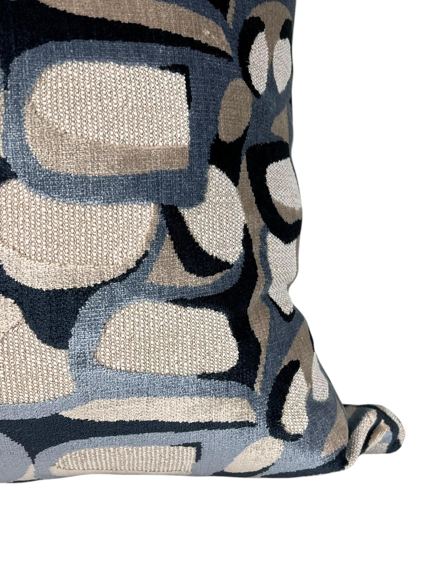 Abbey Cut Velvet Pillow Cover: Navy Beige Geometric Abstract