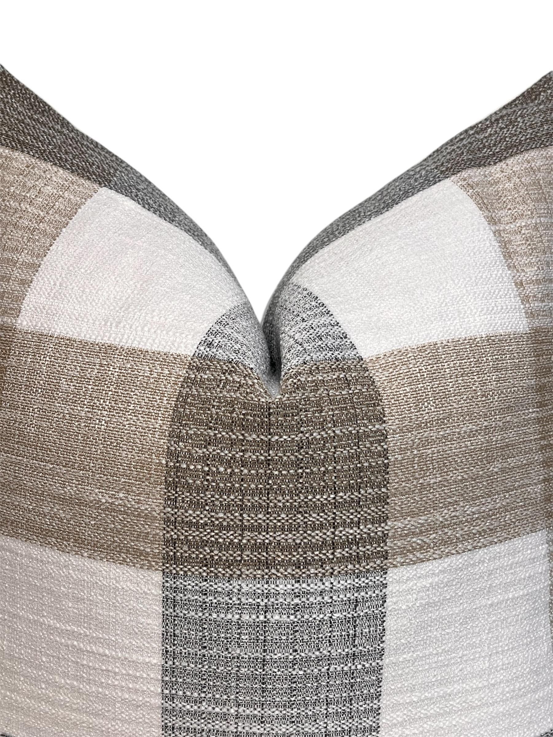 Plaid Linen Pillow Cover, Beige & Gray Buffalo Check Cushion