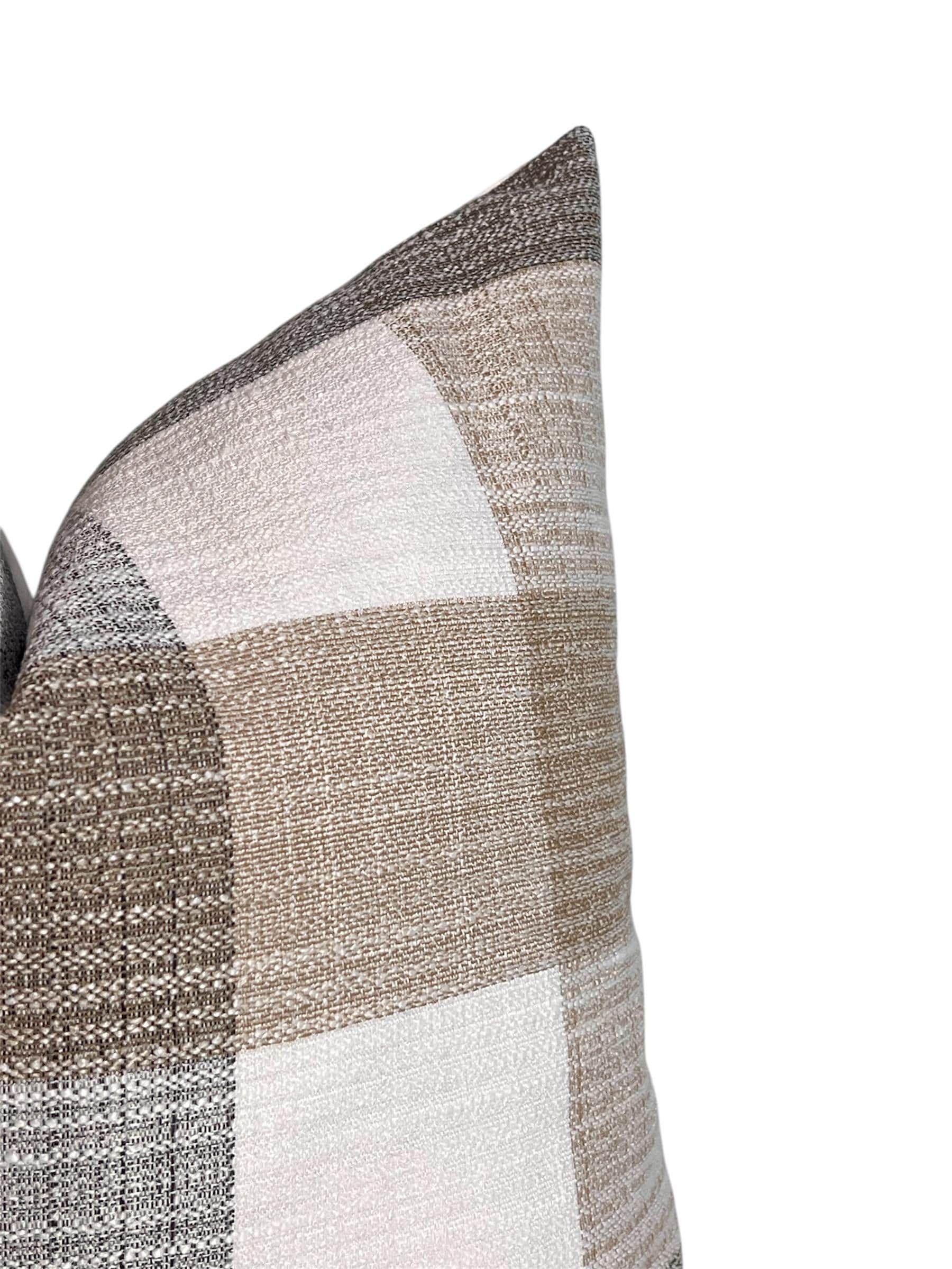 Plaid Linen Pillow Cover, Beige & Gray Buffalo Check Cushion
