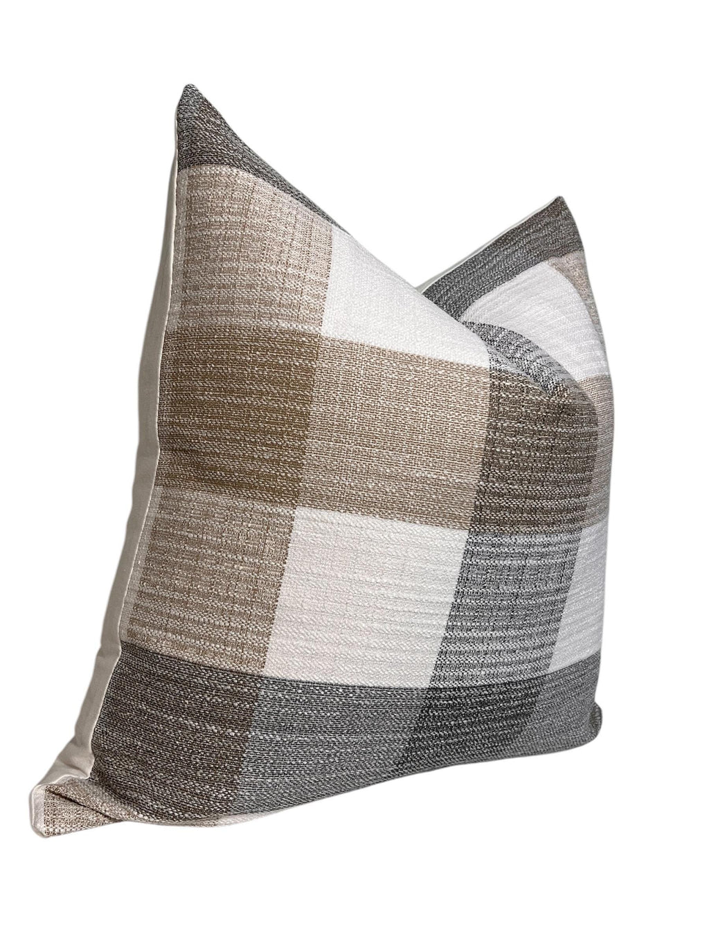 Plaid Linen Pillow Cover, Beige & Gray Buffalo Check Cushion