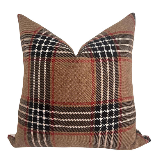 Classic Plaid Pillow Cover, Brown and Red Decorative Cushion, Vintage-Inspired Plaid Pillow Cover, Brown Tartan Throw Pillow Cover,