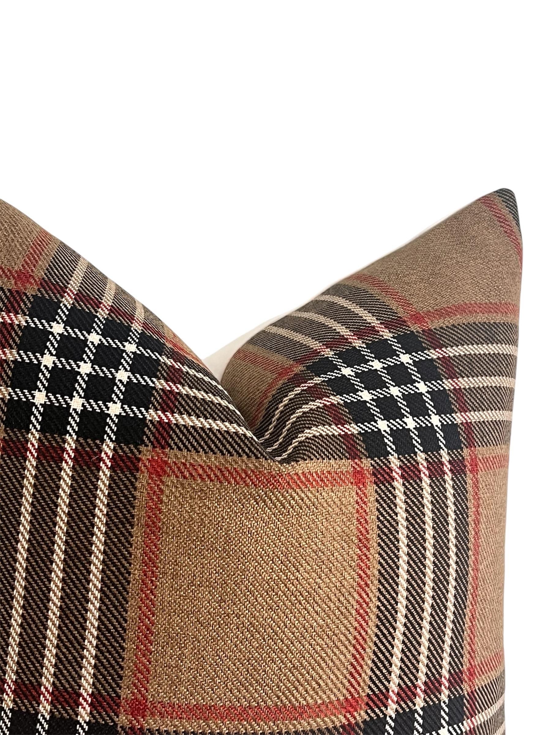 Classic Plaid Pillow Cover, Brown and Red Decorative Cushion, Vintage-Inspired Plaid Pillow Cover, Brown Tartan Throw Pillow Cover,