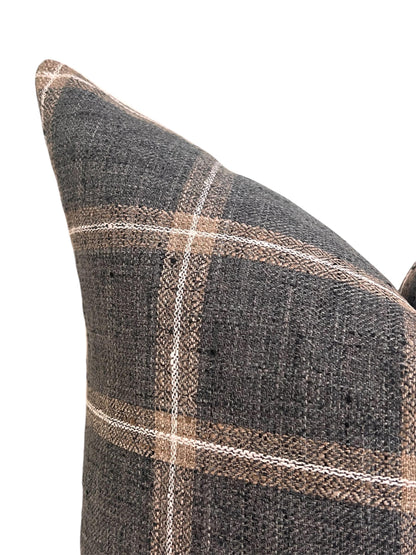 Beige and Blue-Gray Plaid Cushion, Plaid Linen Pillow Cover, Neutral Toned Cushion, Buffalo Check Accent Pillow, Modern Farmhouse Cushion
