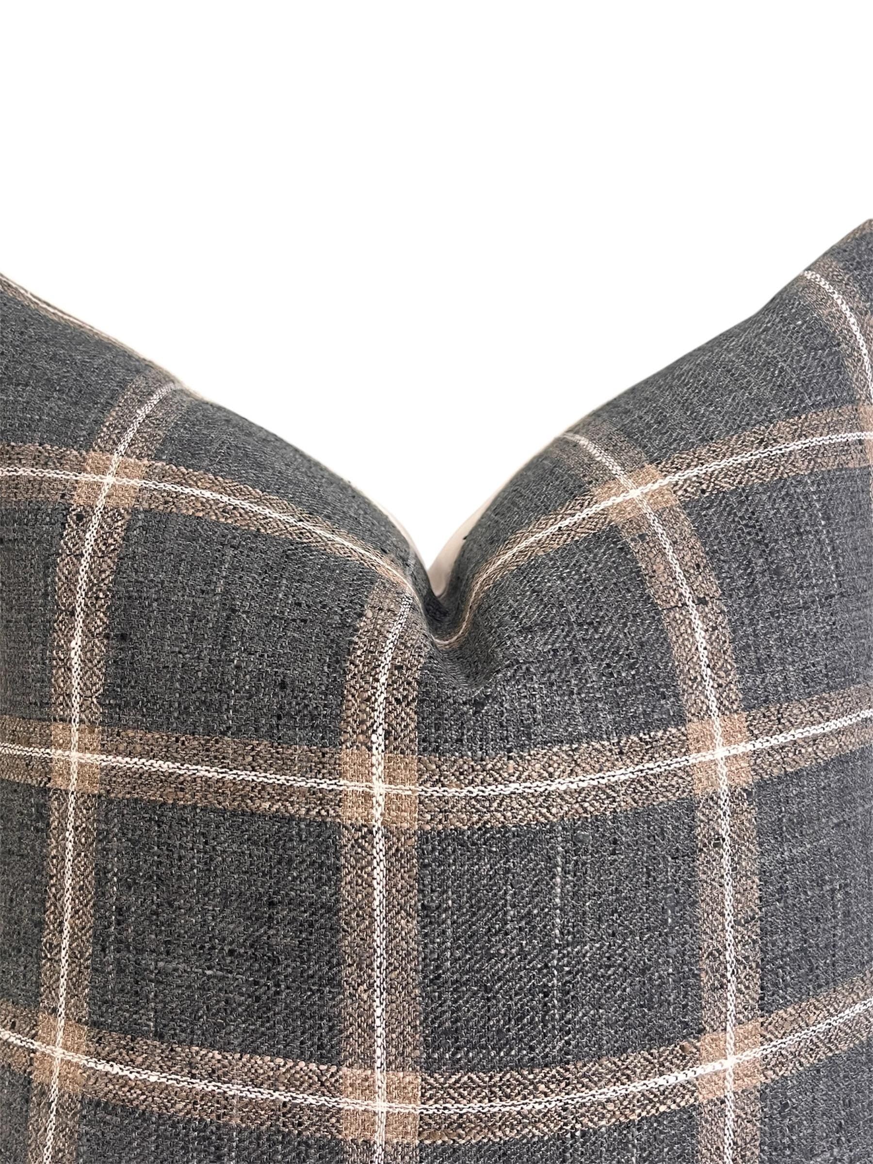 Beige and Blue-Gray Plaid Cushion, Plaid Linen Pillow Cover, Neutral Toned Cushion, Buffalo Check Accent Pillow, Modern Farmhouse Cushion